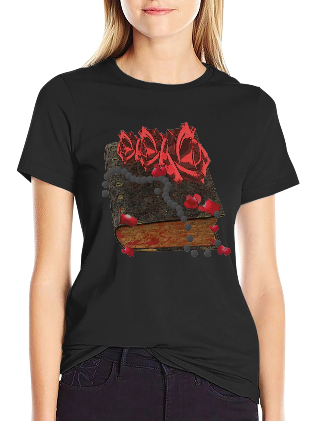 Dark Roses Book Tee - Gothic Style T-Shirt