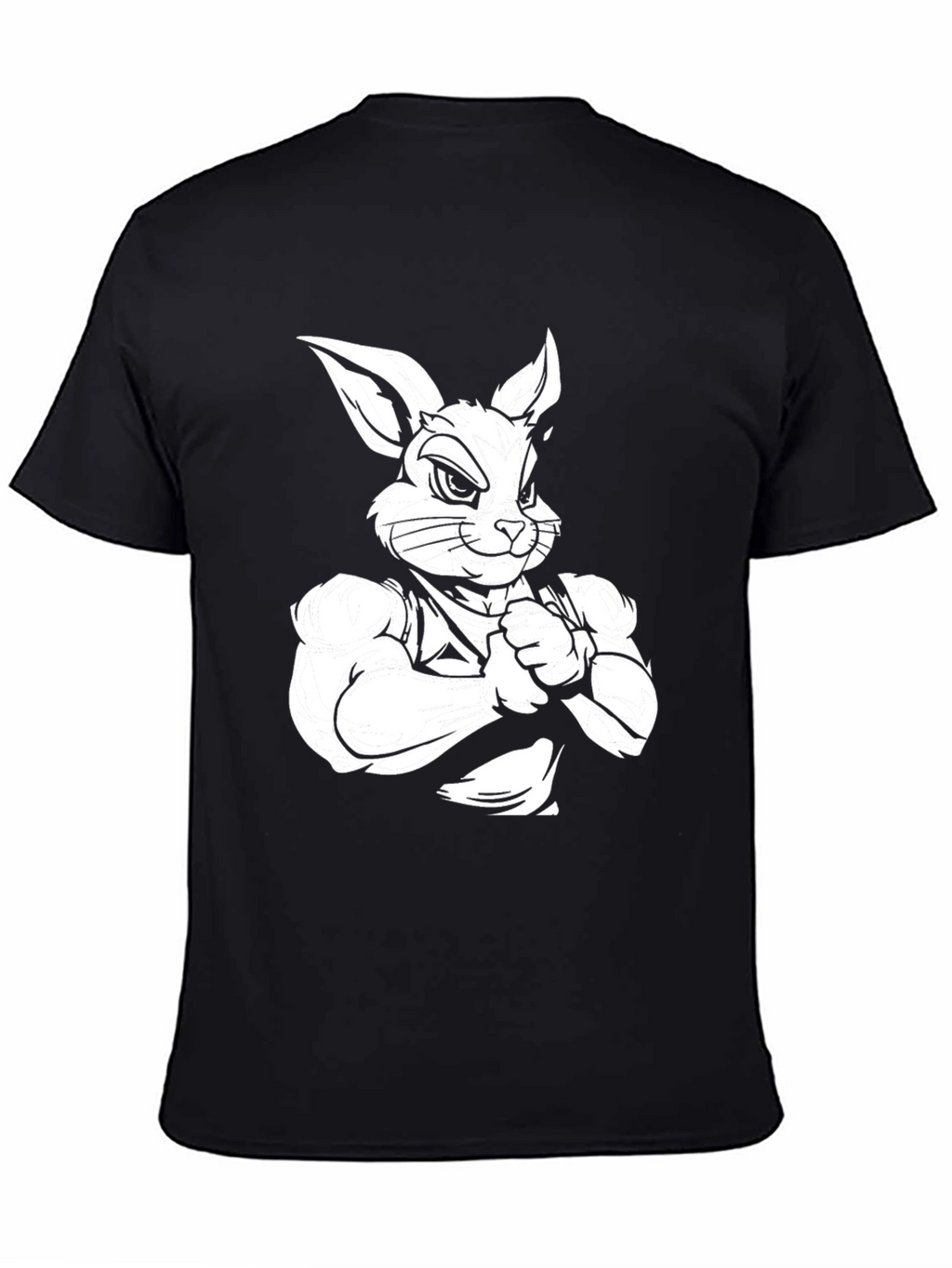 Black T-Shirt with Muscular Rabbit Graphic