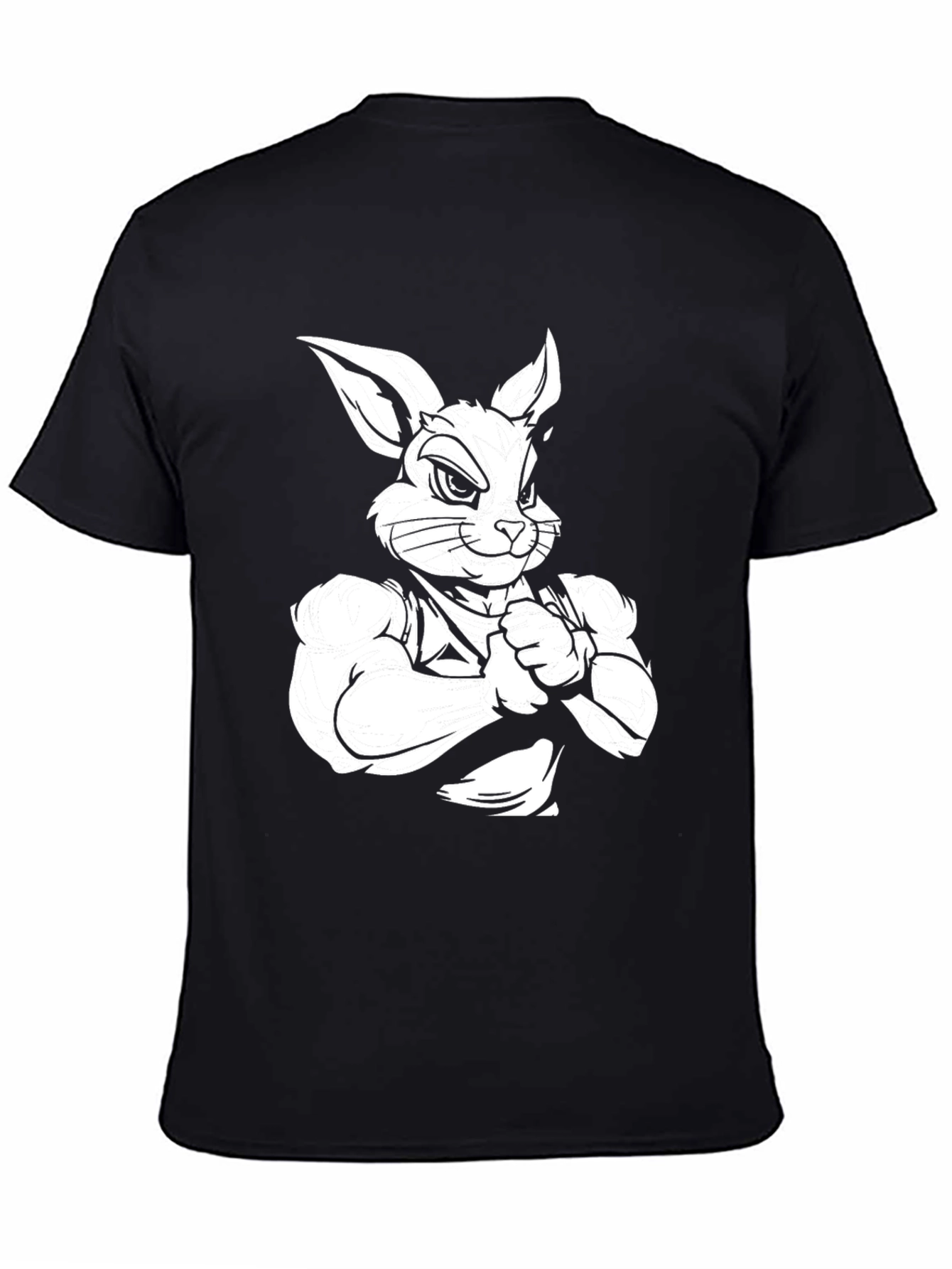 Black T-Shirt with Muscular Rabbit Graphic