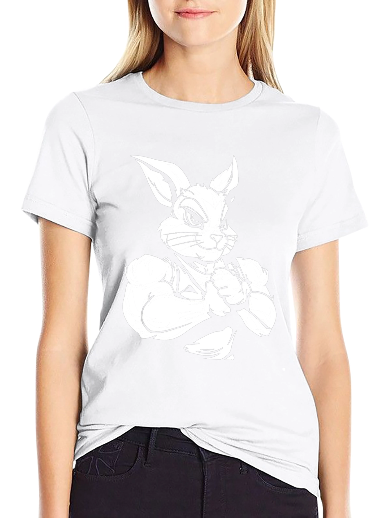 Black T-Shirt with Muscular Rabbit Graphic
