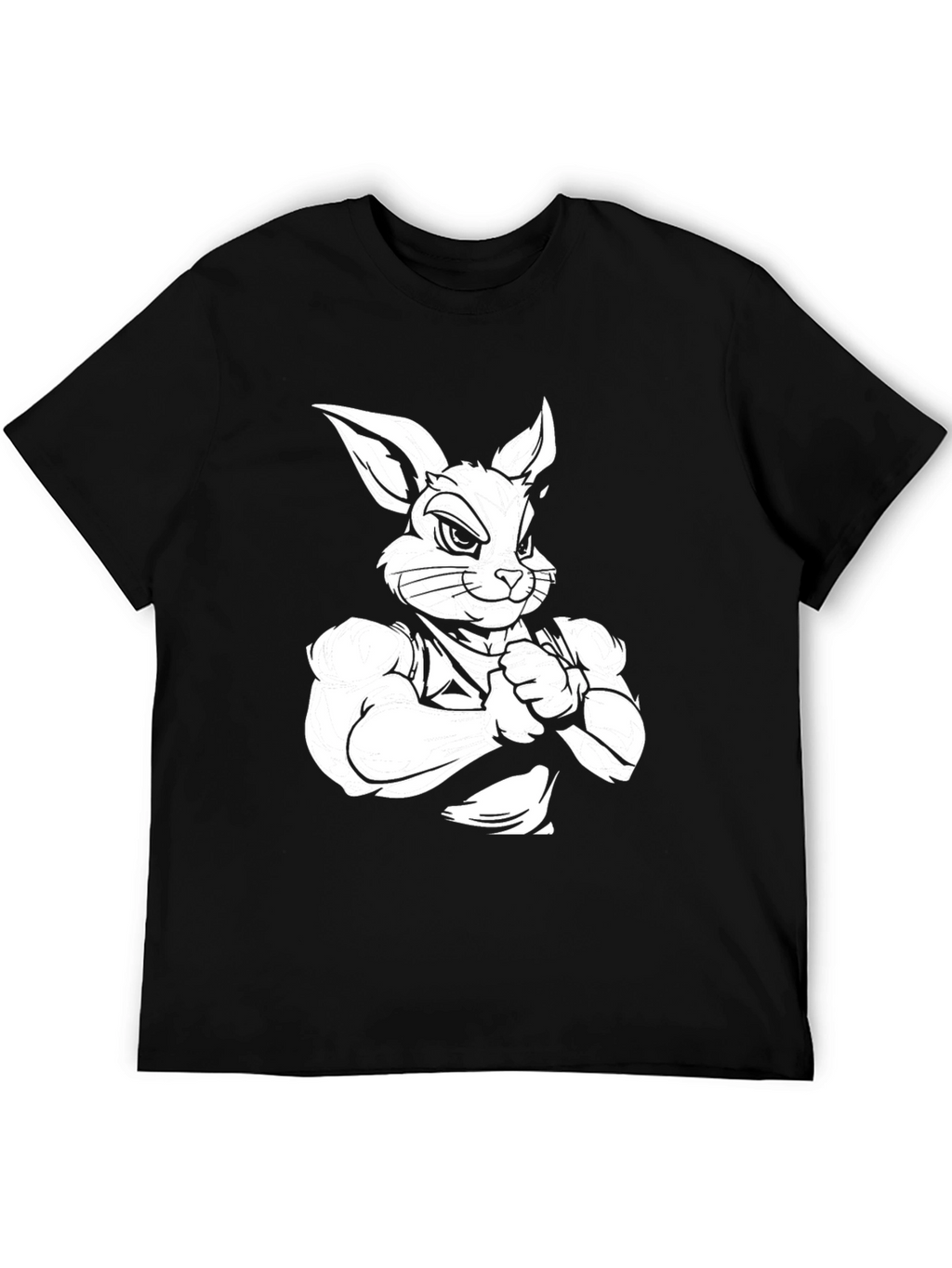 Black T-Shirt with Muscular Rabbit Graphic