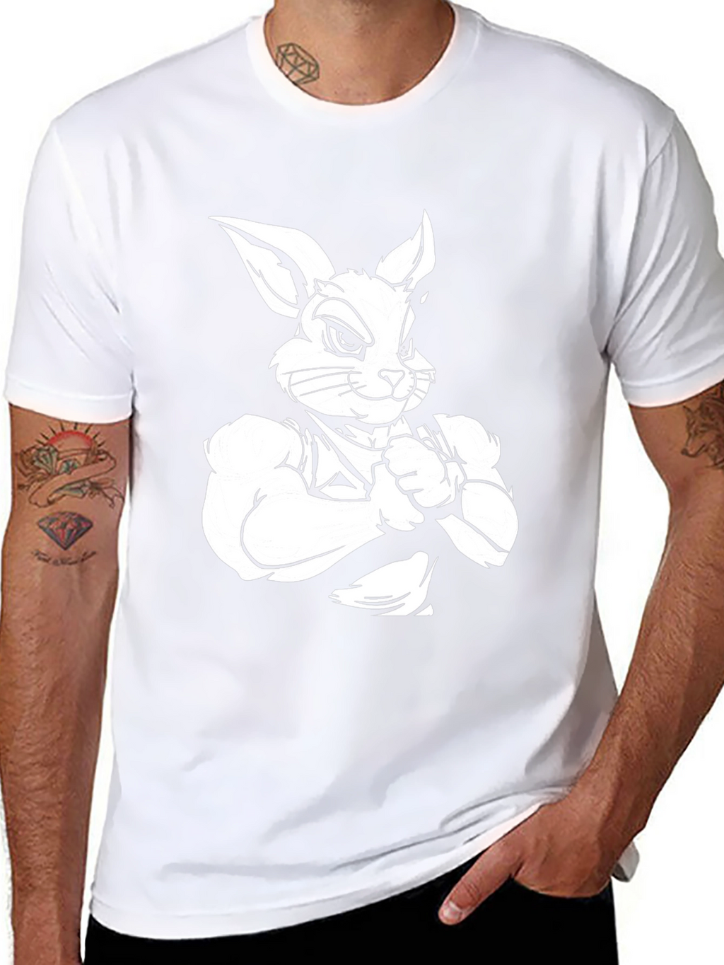 Black T-Shirt with Muscular Rabbit Graphic