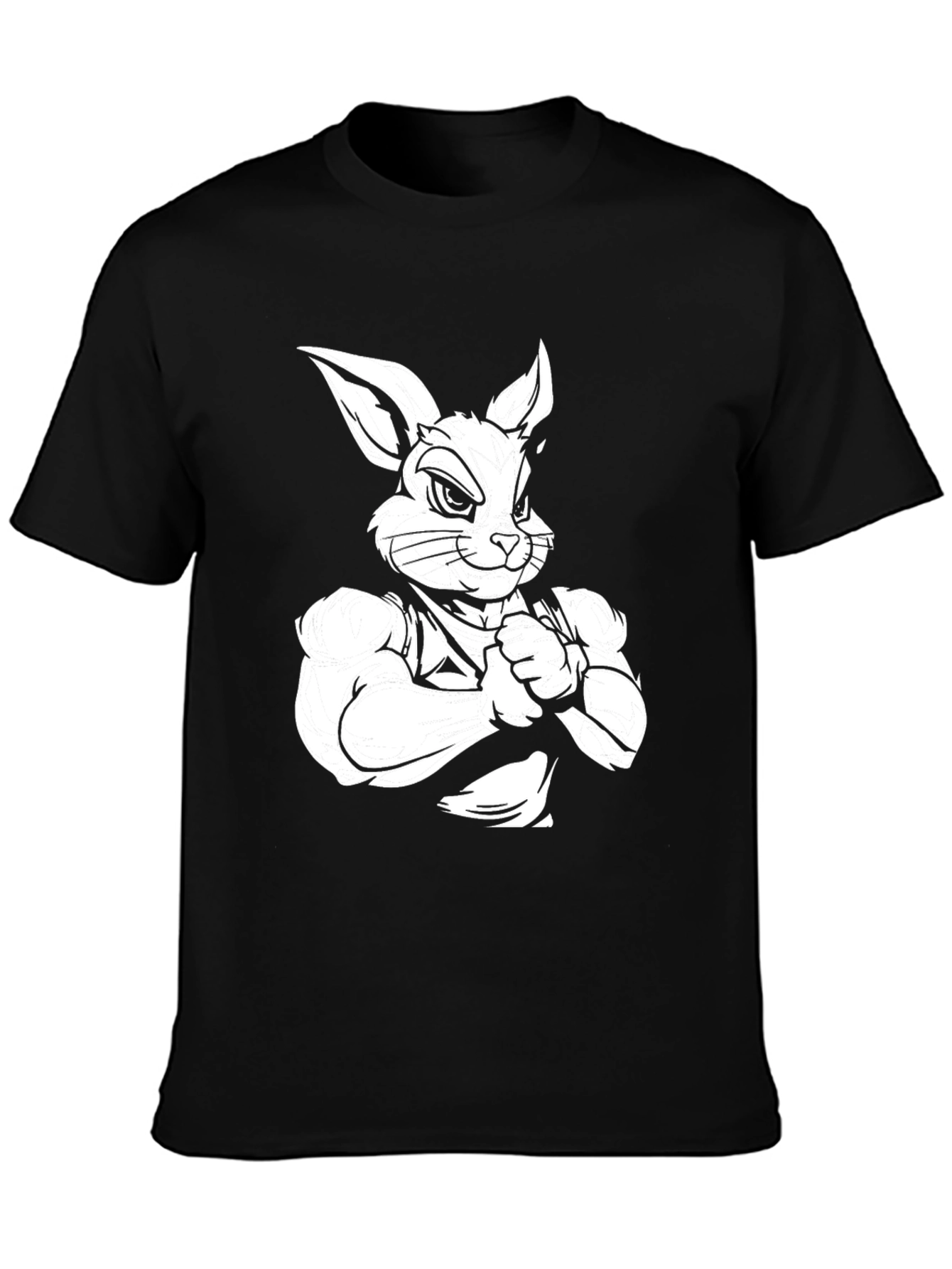 Black T-Shirt with Muscular Rabbit Graphic