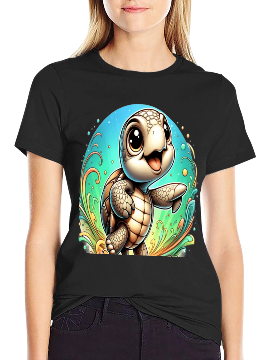 Cute Turtle Graphic Tee - Soft Black T-Shirt