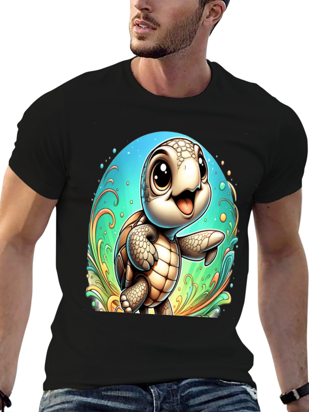 Cute Turtle Graphic Tee - Soft Black T-Shirt