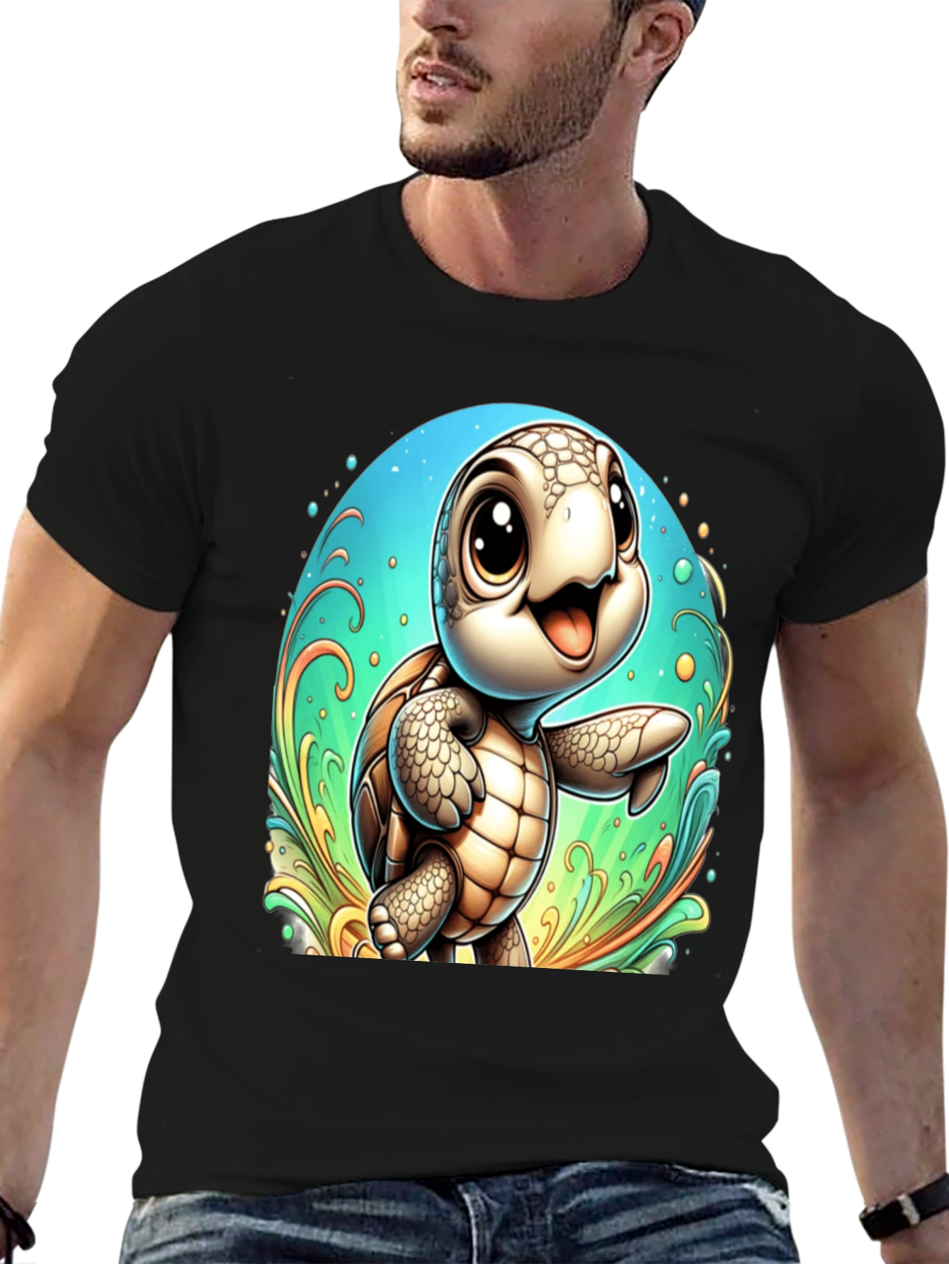 Cute Turtle Graphic Tee - Soft Black T-Shirt