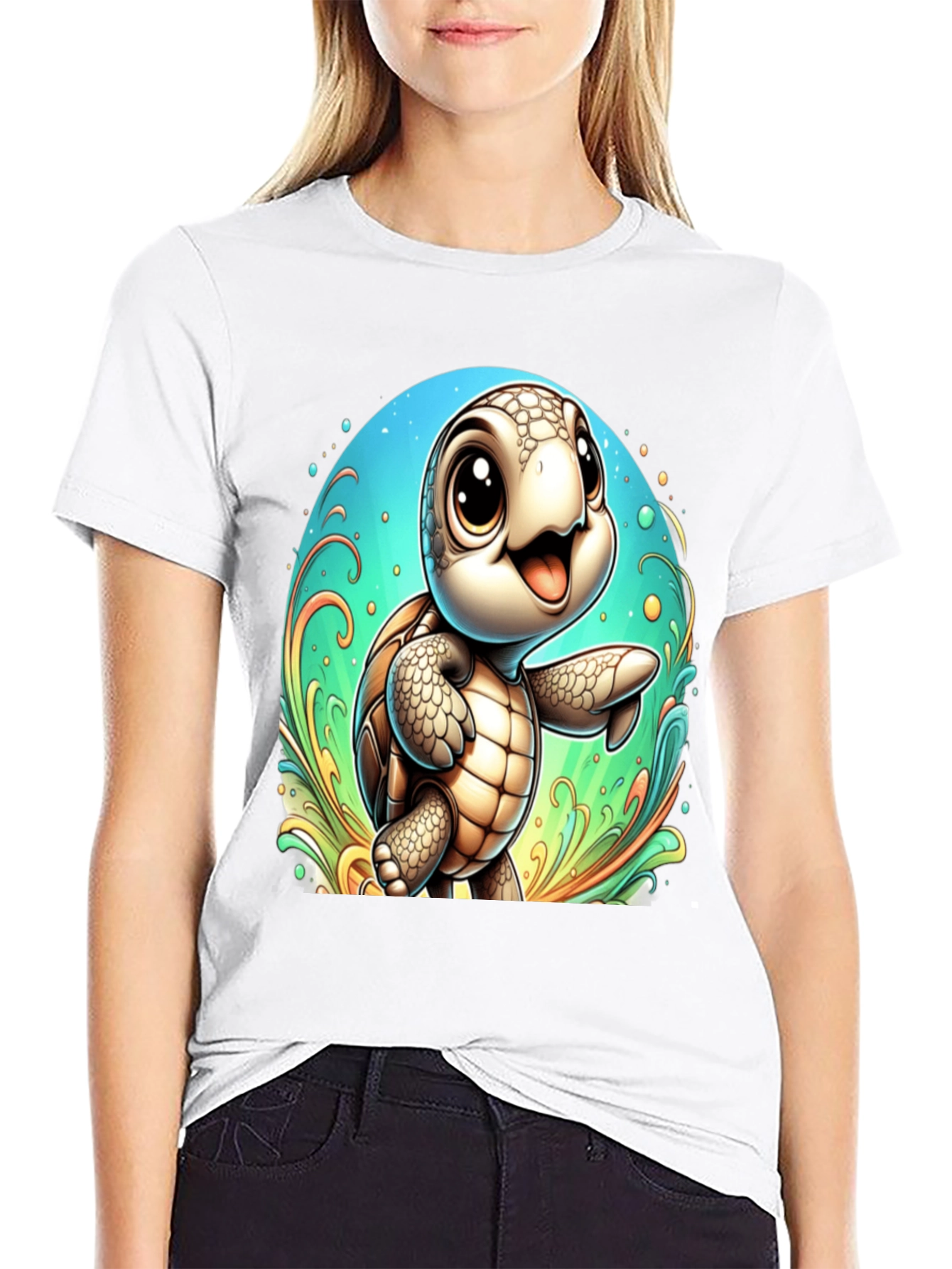 Cute Turtle Graphic Tee - Soft Black T-Shirt