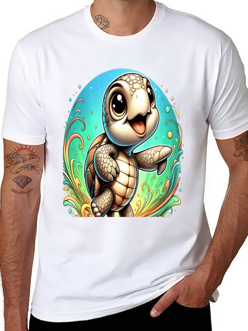 Cute Turtle Graphic Tee - Soft Black T-Shirt
