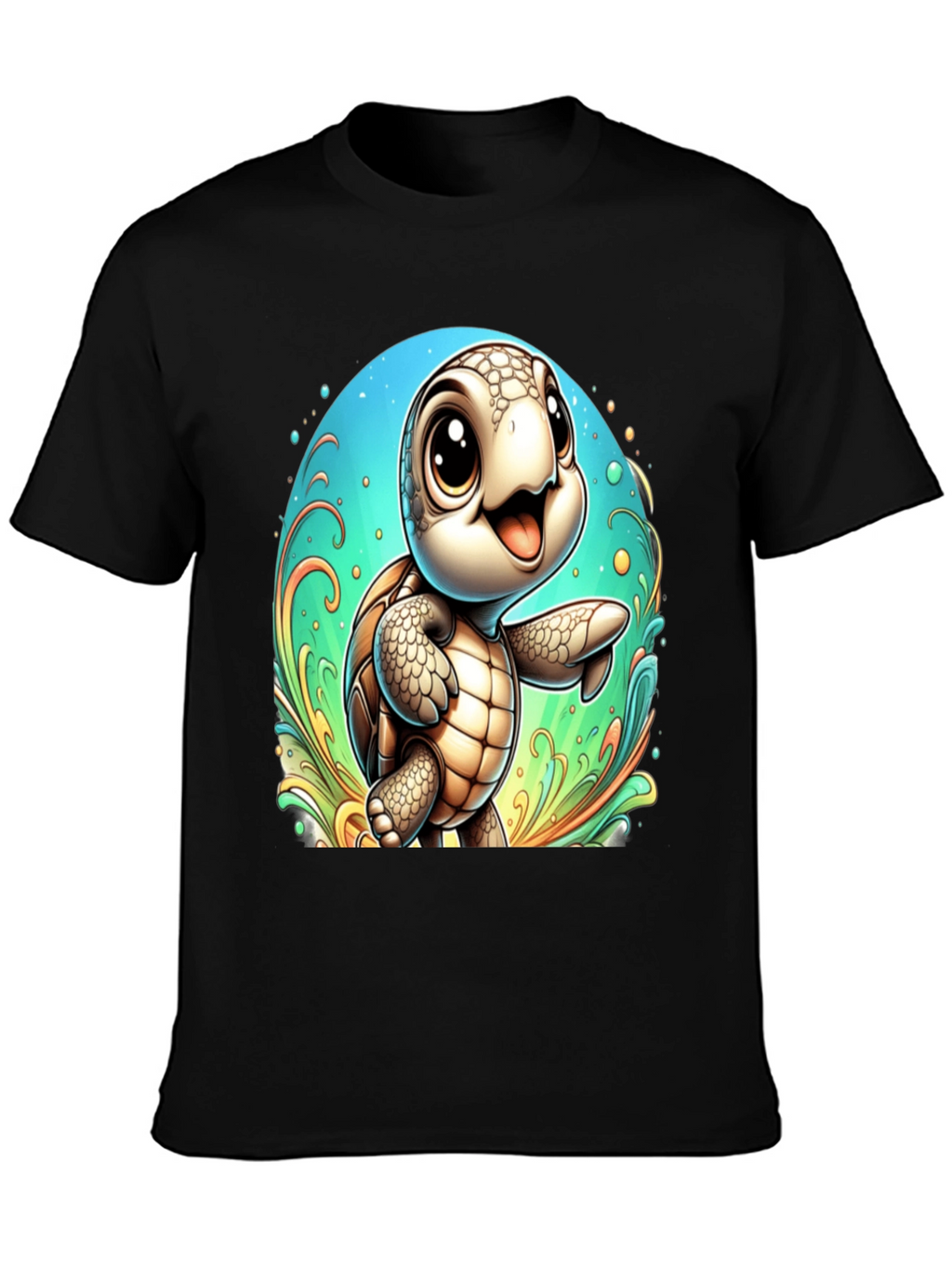 Cute Turtle Graphic Tee - Soft Black T-Shirt