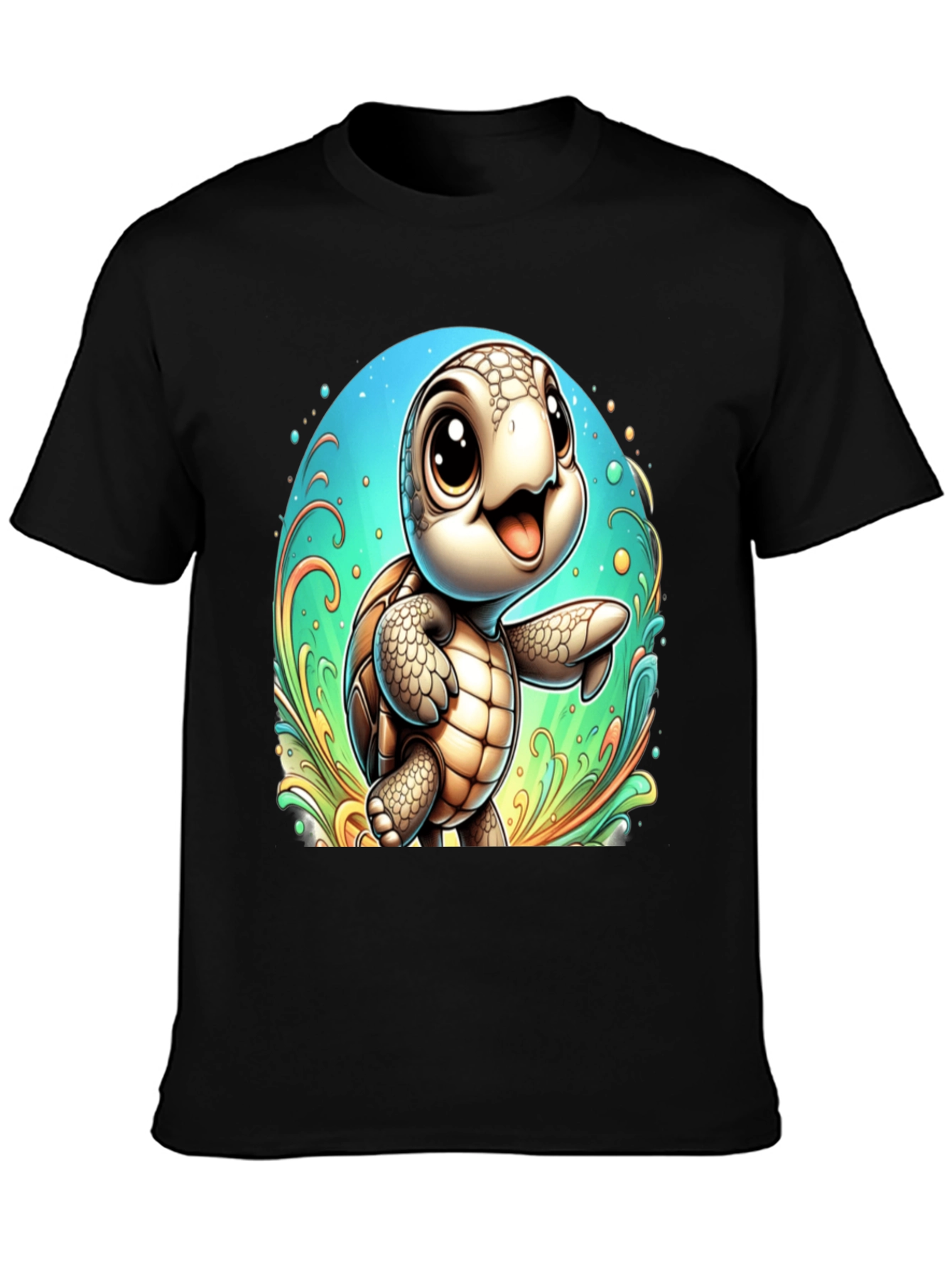 Cute Turtle Graphic Tee - Soft Black T-Shirt