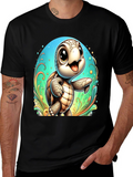 Cute Turtle Graphic Tee - Soft Black T-Shirt