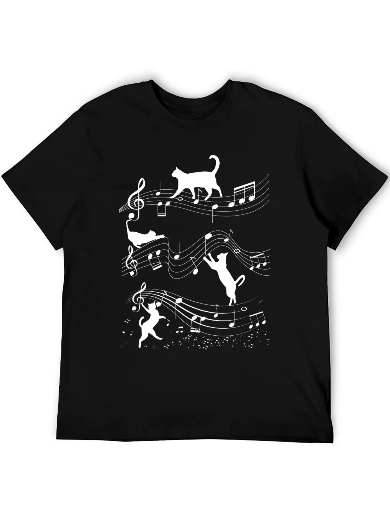 Musical Cats Graphic Tee - Black Cotton T-Shirt