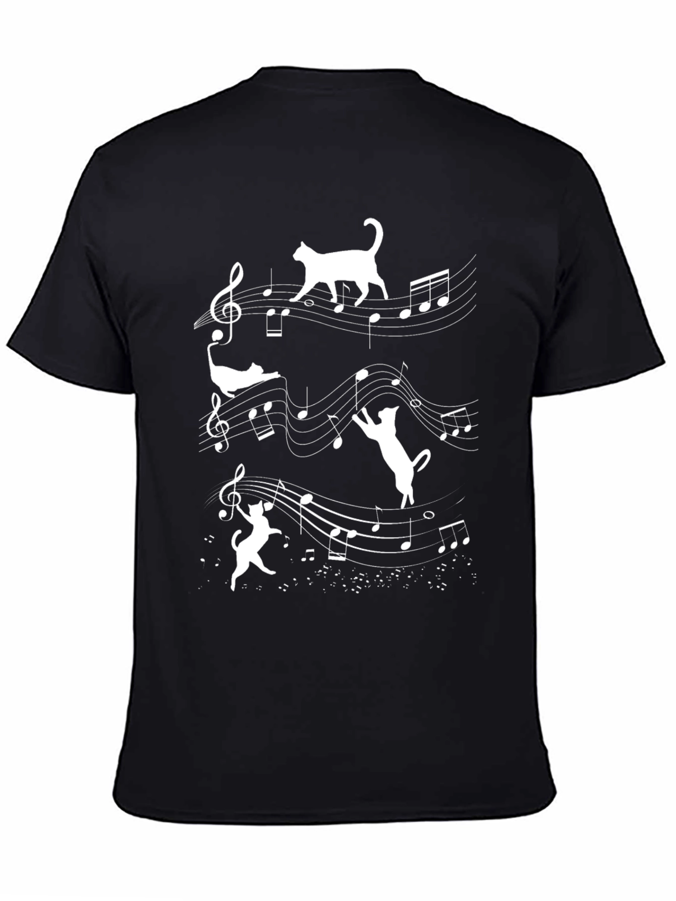 Musical Cats Graphic Tee - Black Cotton T-Shirt