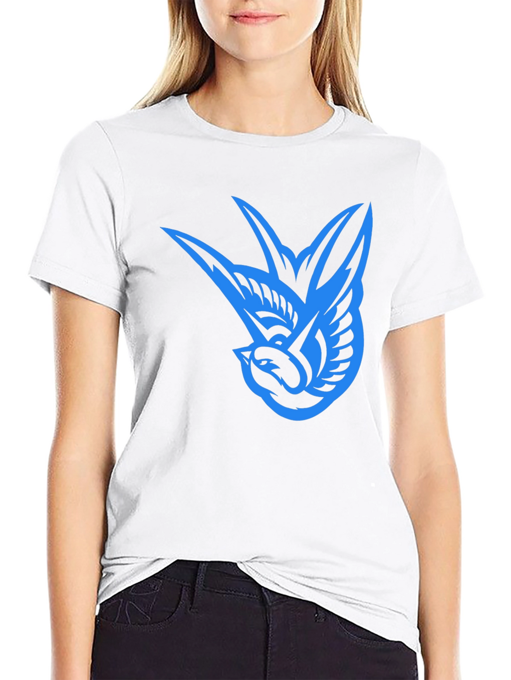 Blue Swallow Graphic Black T-Shirt