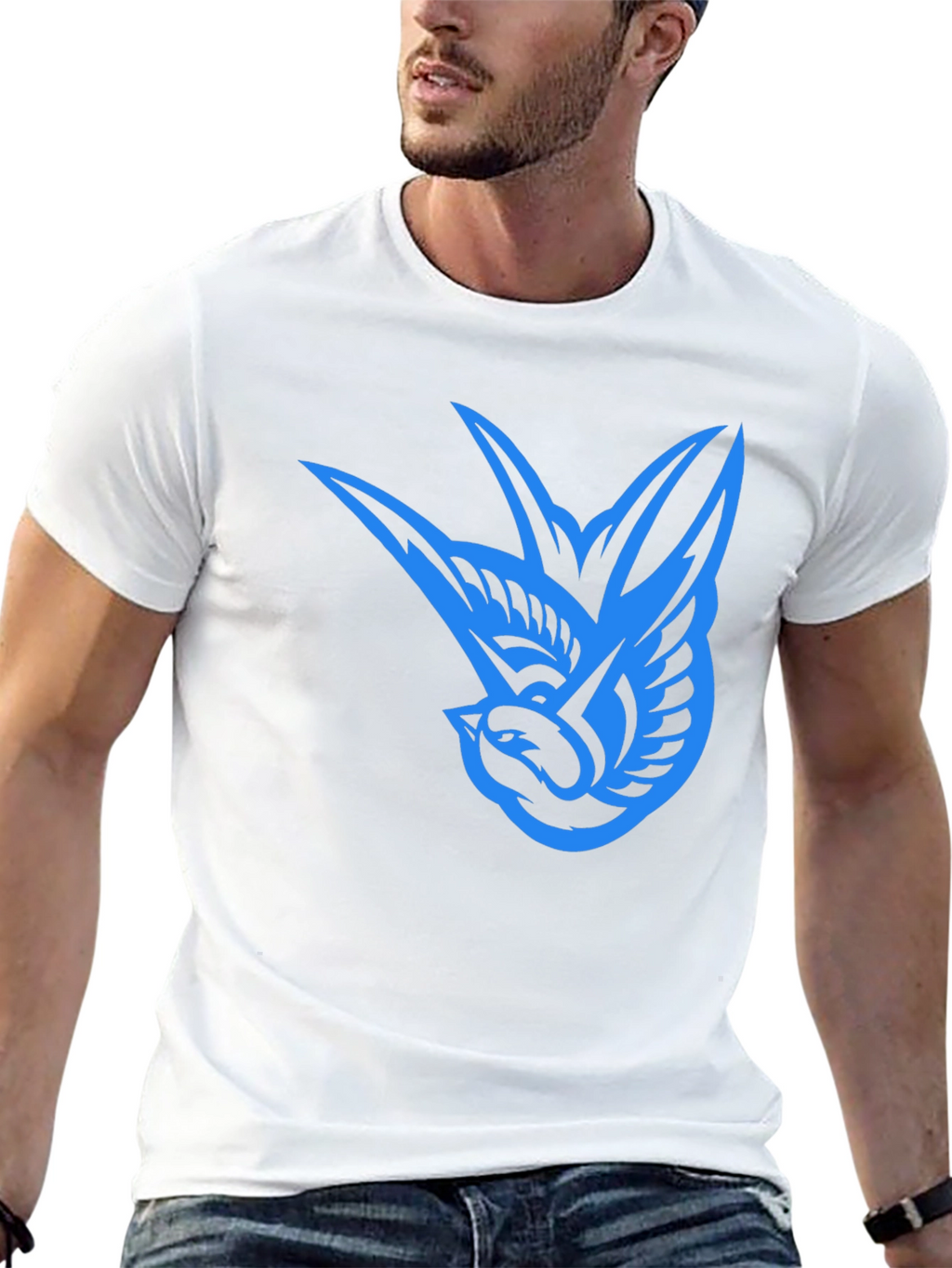Blue Swallow Graphic Black T-Shirt