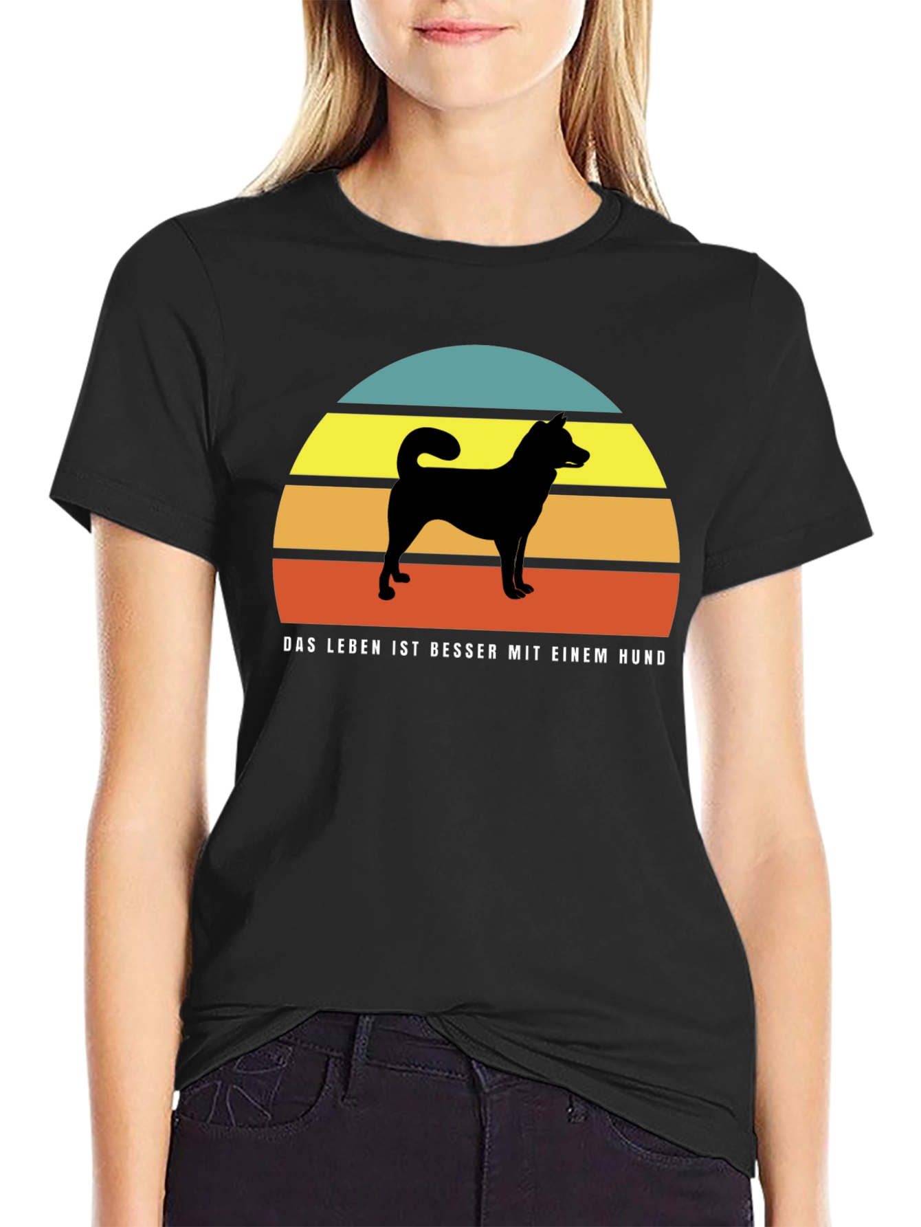 Dog Silhouette Sunset T-Shirt - Das Leben Ist Besser Mit Einem Hund