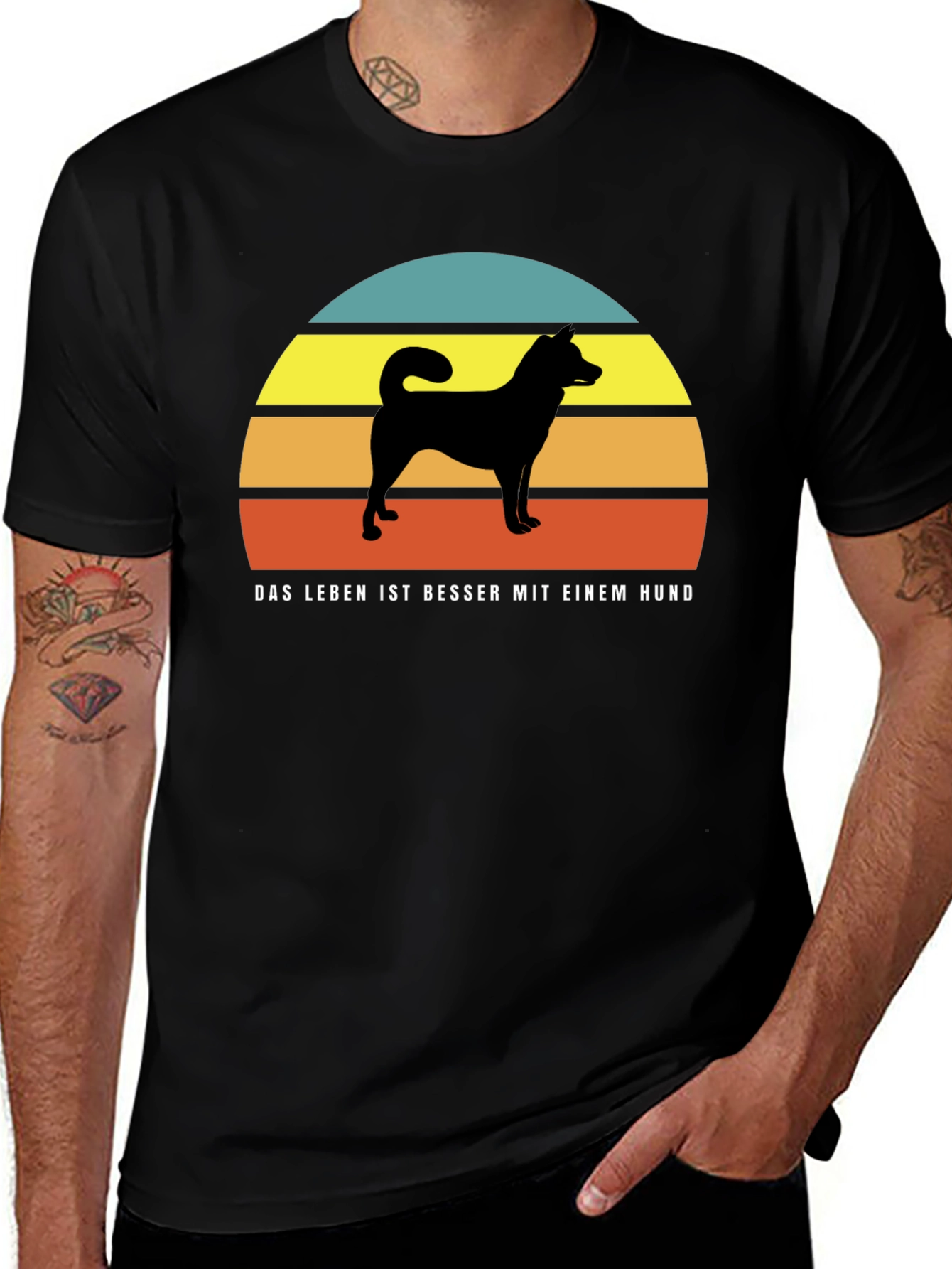 Dog Silhouette Sunset T-Shirt - Das Leben Ist Besser Mit Einem Hund
