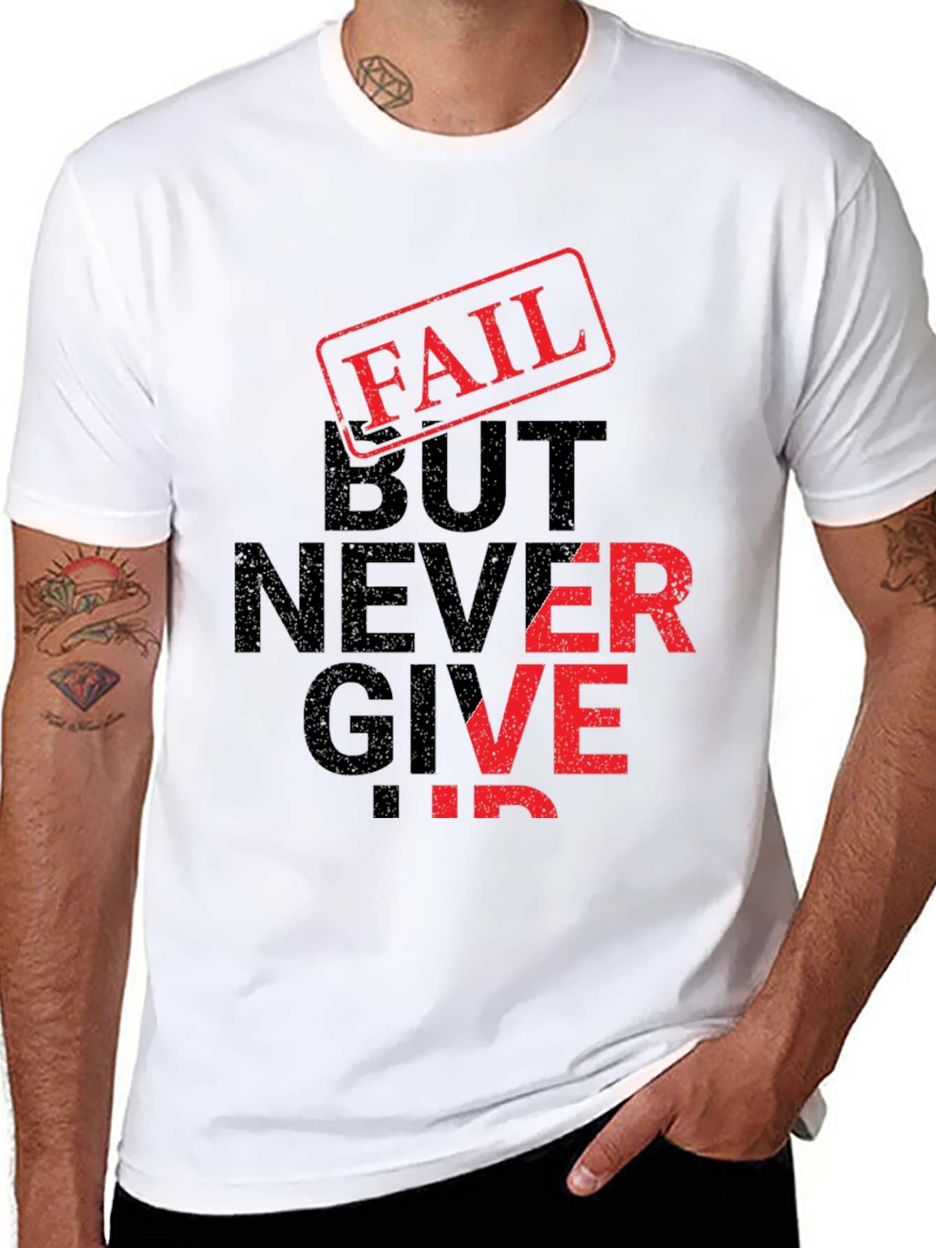 Fail But Never Give Up Black Graphic T-Shirt