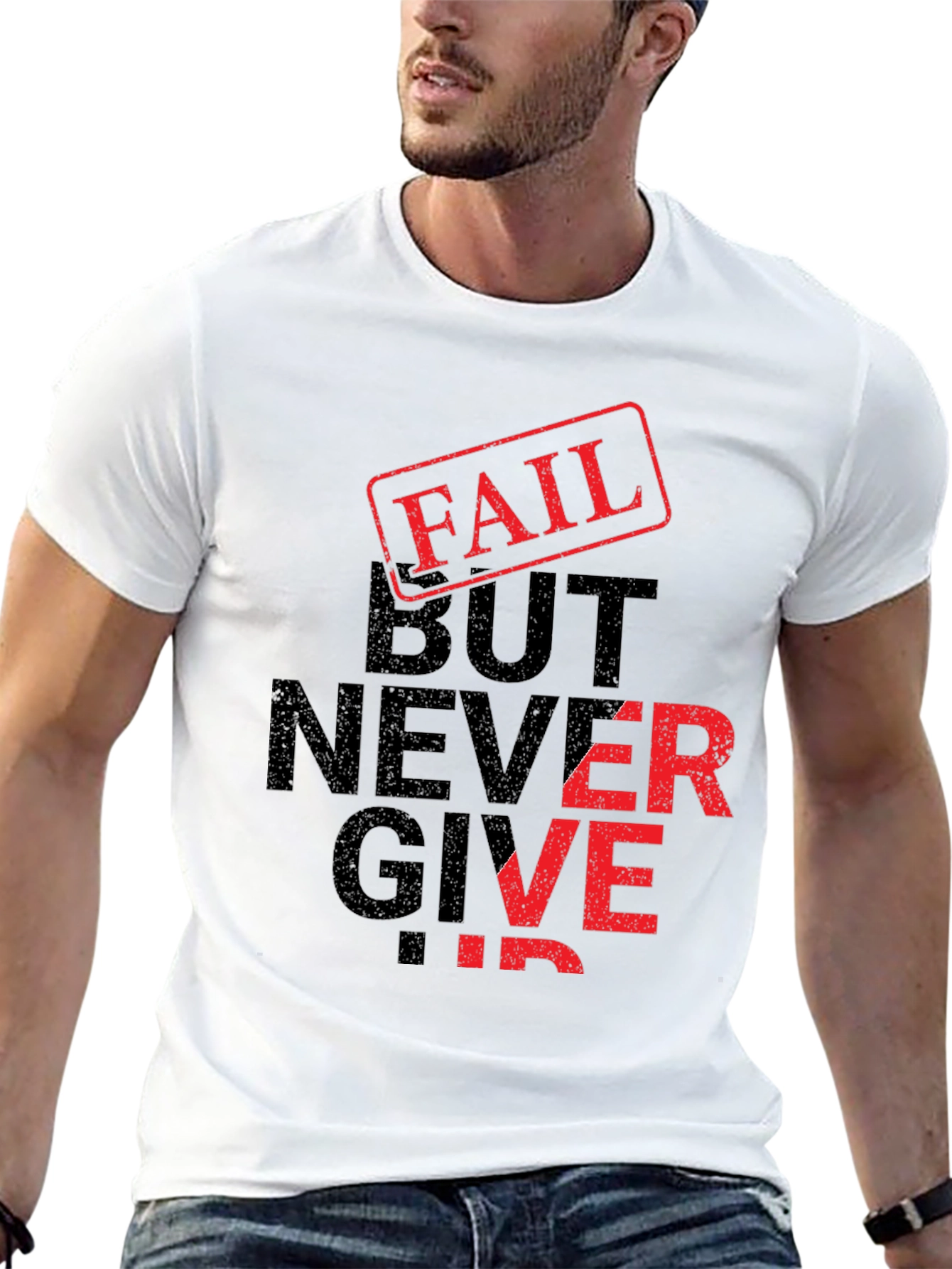 Fail But Never Give Up Black Graphic T-Shirt