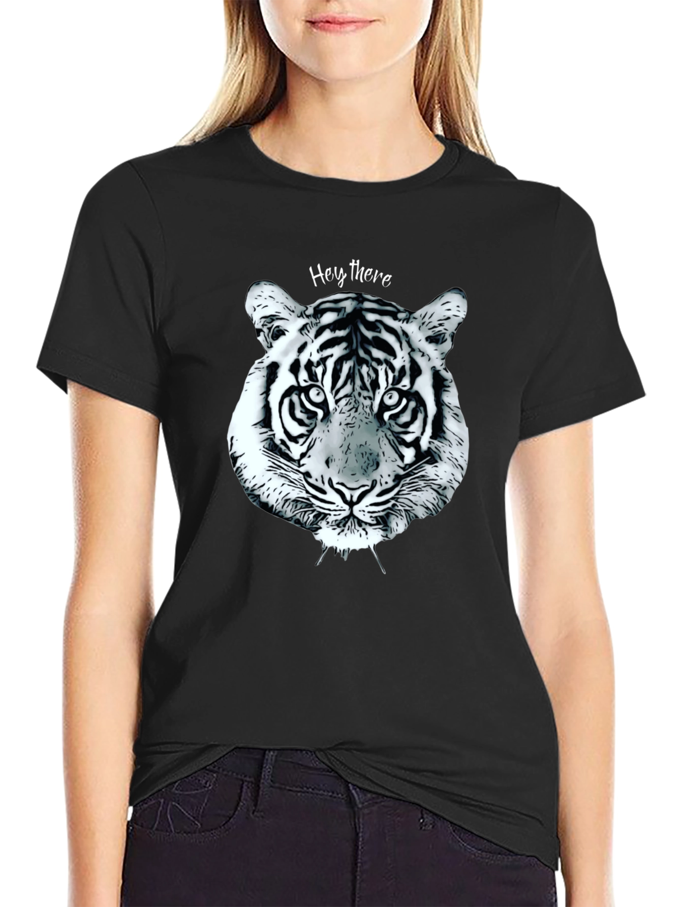 Black Tiger Face Graphic Tee - Casual Style