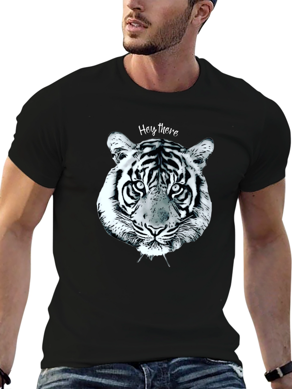 Black Tiger Face Graphic Tee - Casual Style