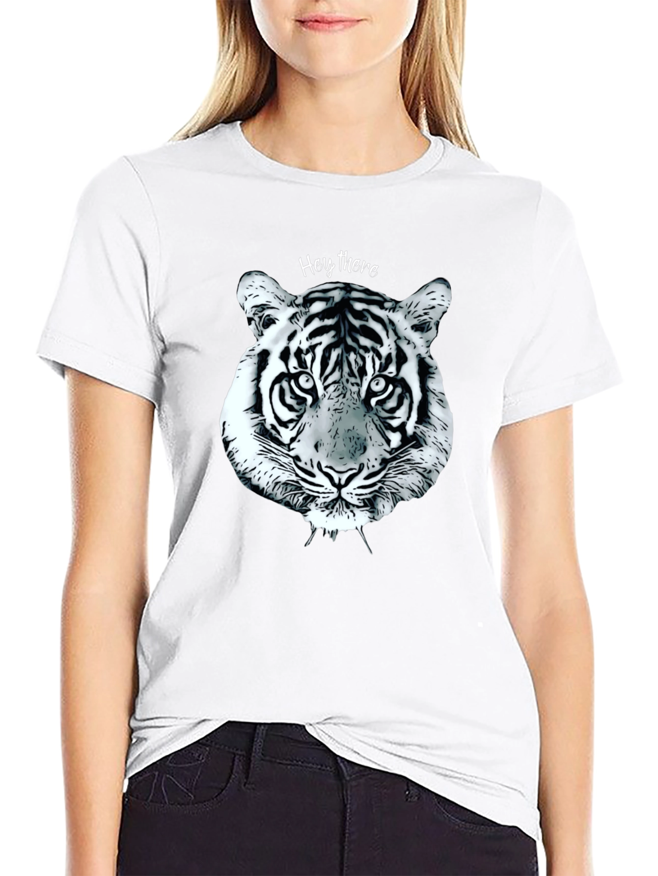 Black Tiger Face Graphic Tee - Casual Style