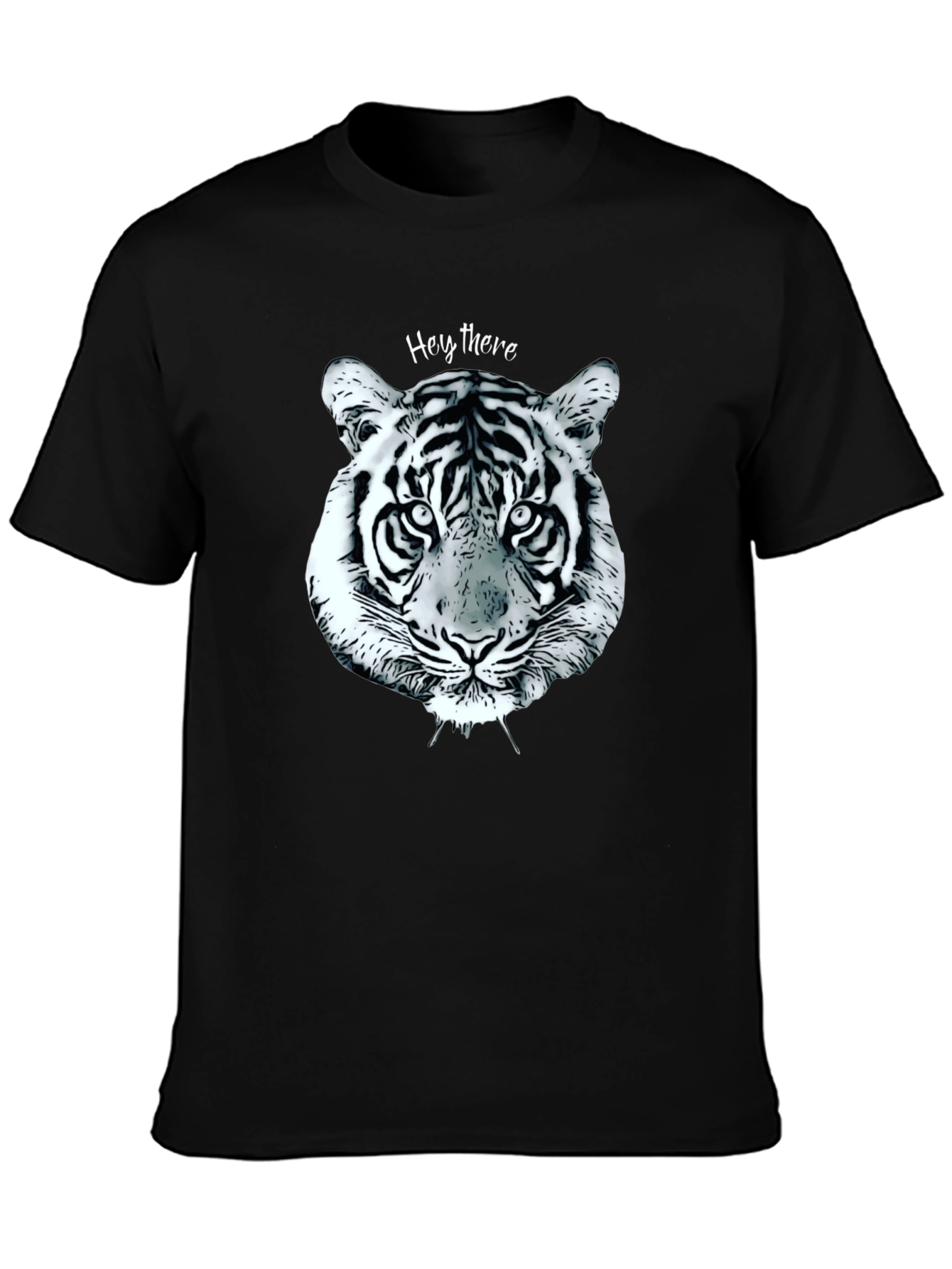 Black Tiger Face Graphic Tee - Casual Style