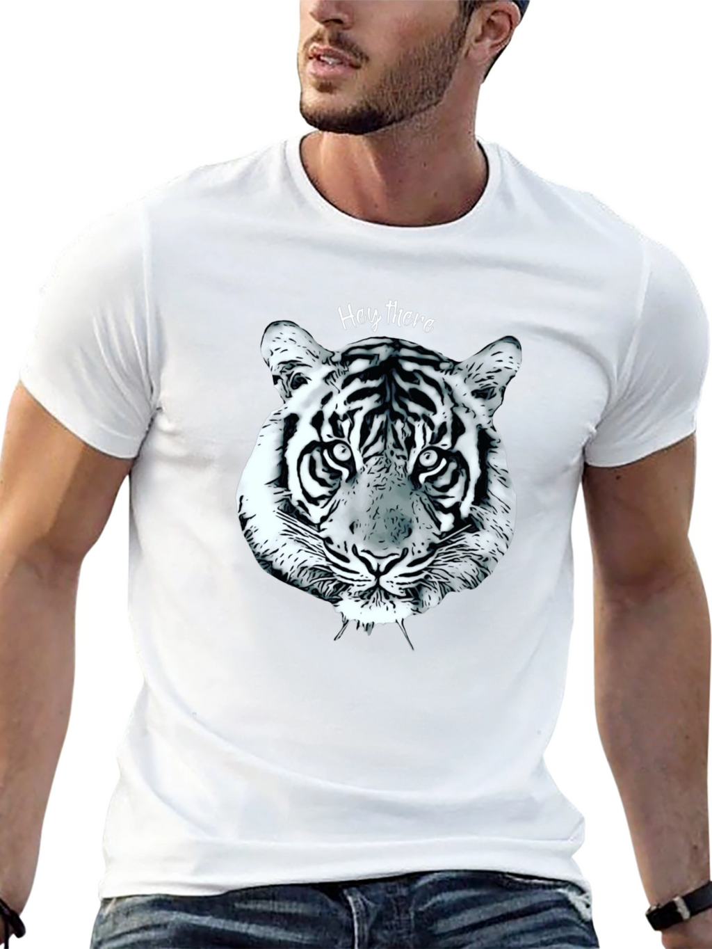 Black Tiger Face Graphic Tee - Casual Style