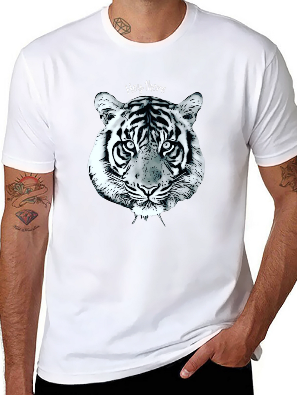 Black Tiger Face Graphic Tee - Casual Style
