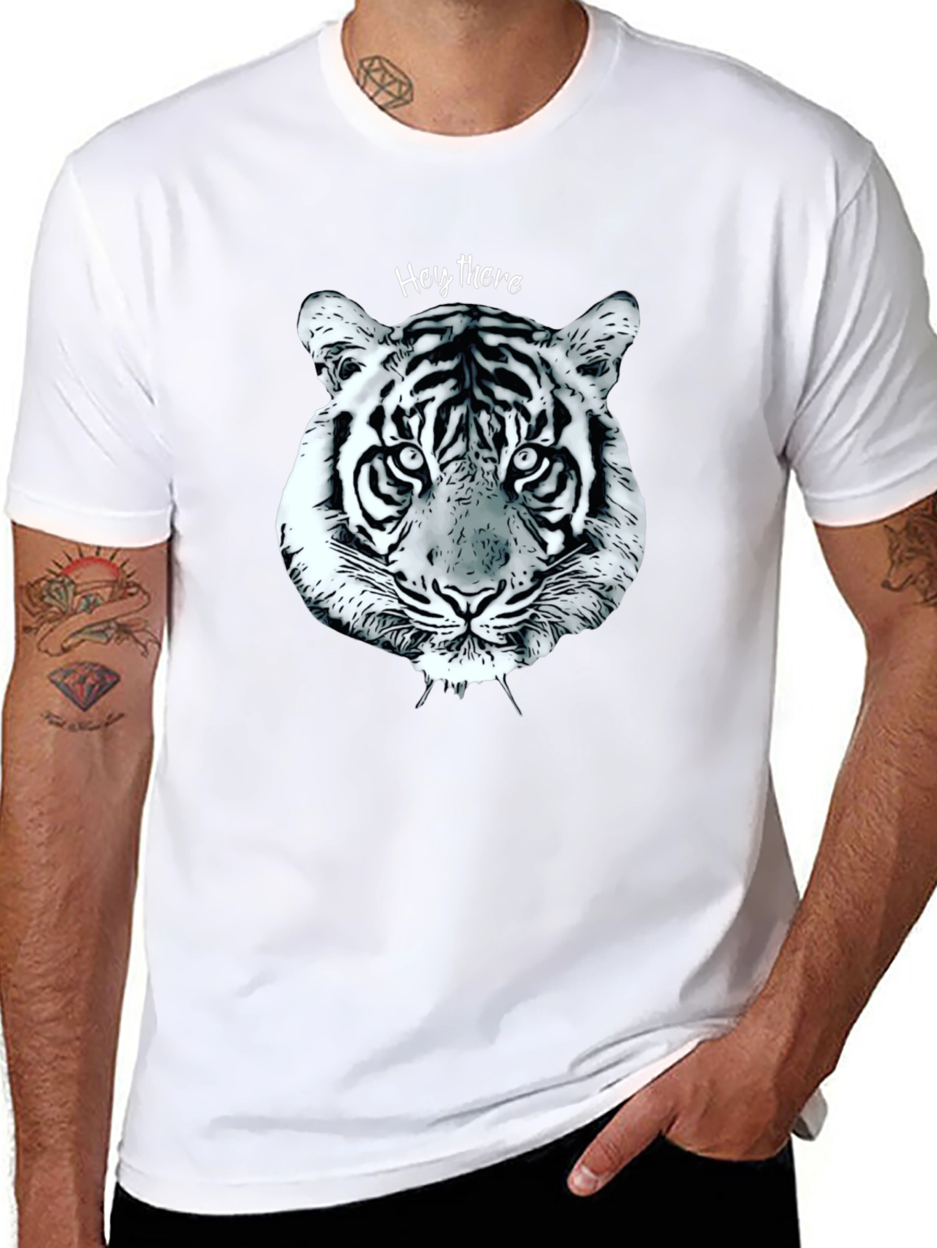 Black Tiger Face Graphic Tee - Casual Style