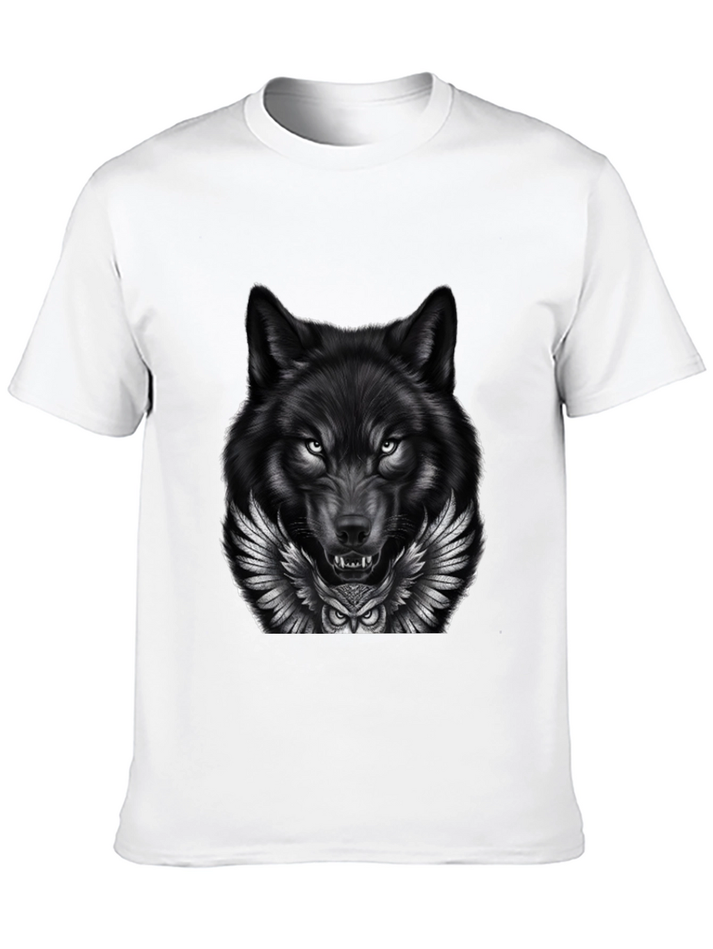 Wolf & Owl Graphic Print Mens Black T-Shirt