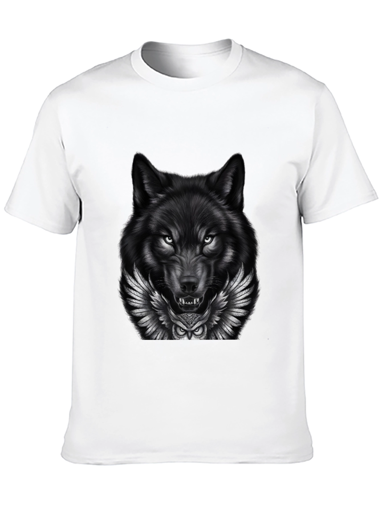 Wolf & Owl Graphic Print Mens Black T-Shirt