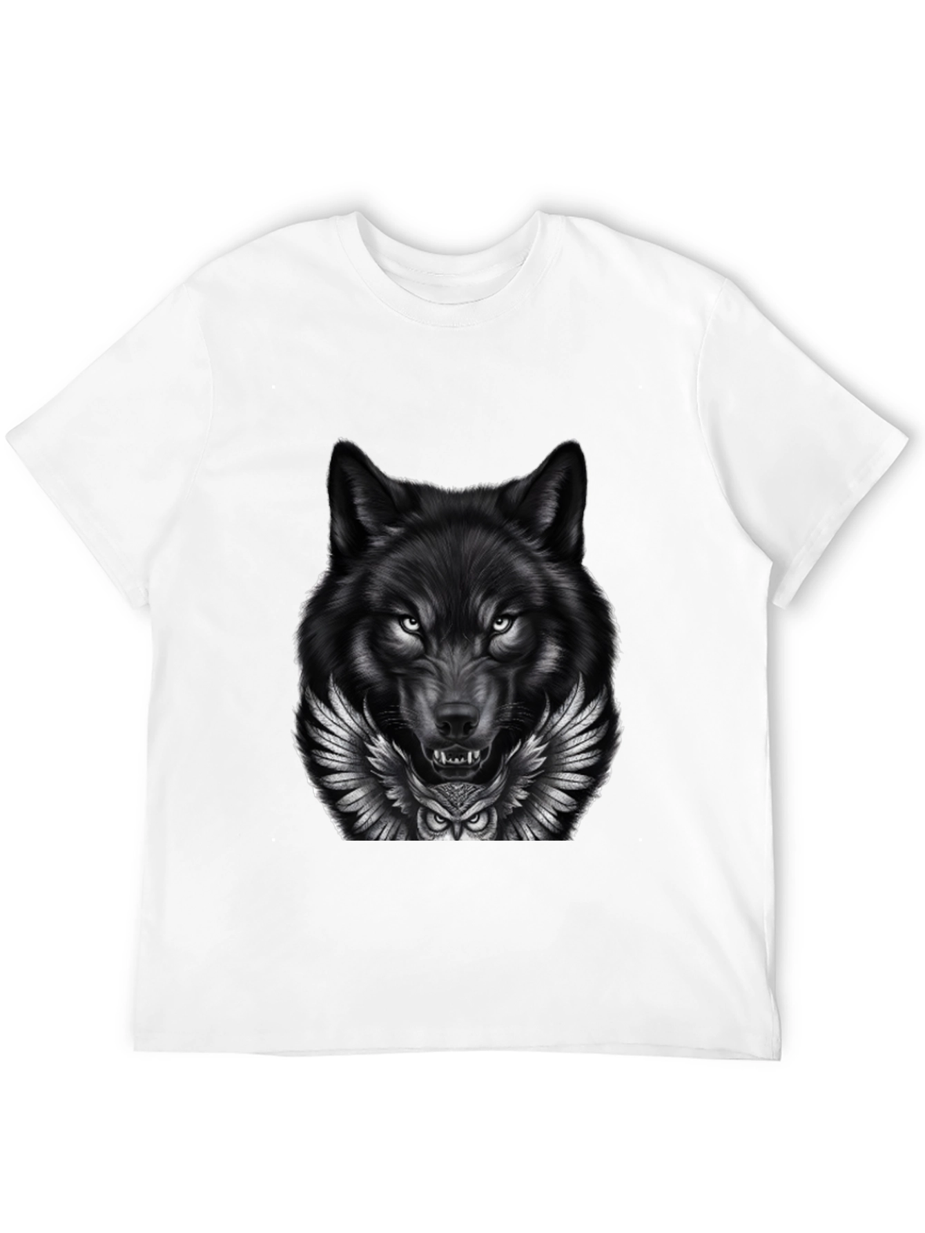 Wolf & Owl Graphic Print Mens Black T-Shirt