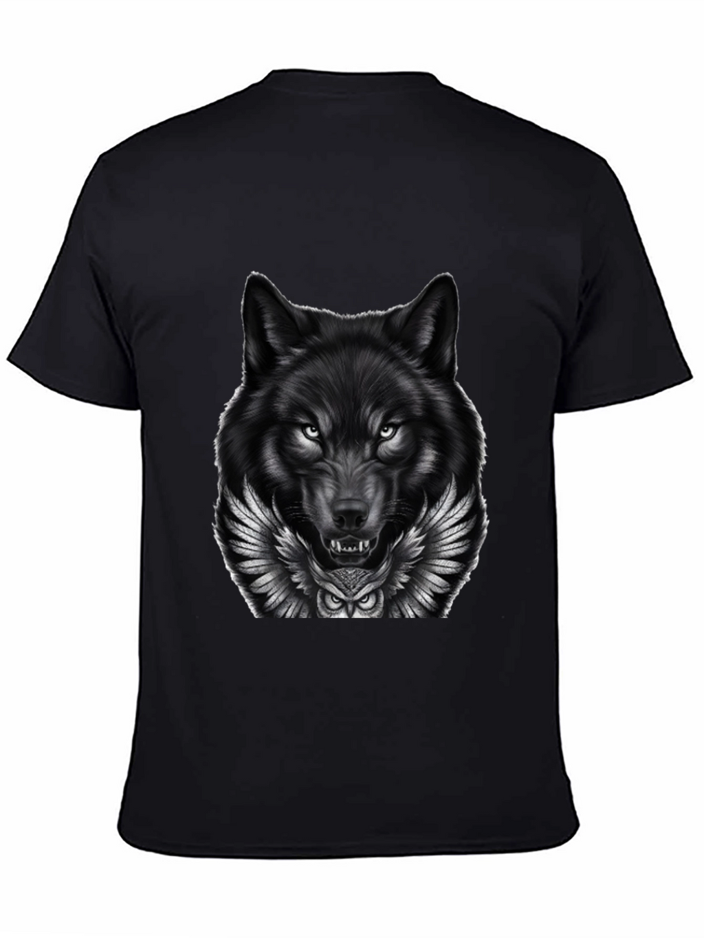Wolf & Owl Graphic Print Mens Black T-Shirt