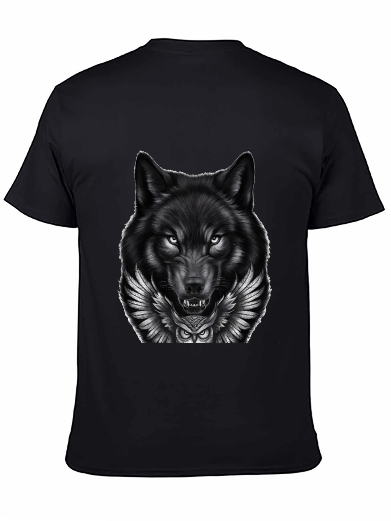 Wolf & Owl Graphic Print Mens Black T-Shirt
