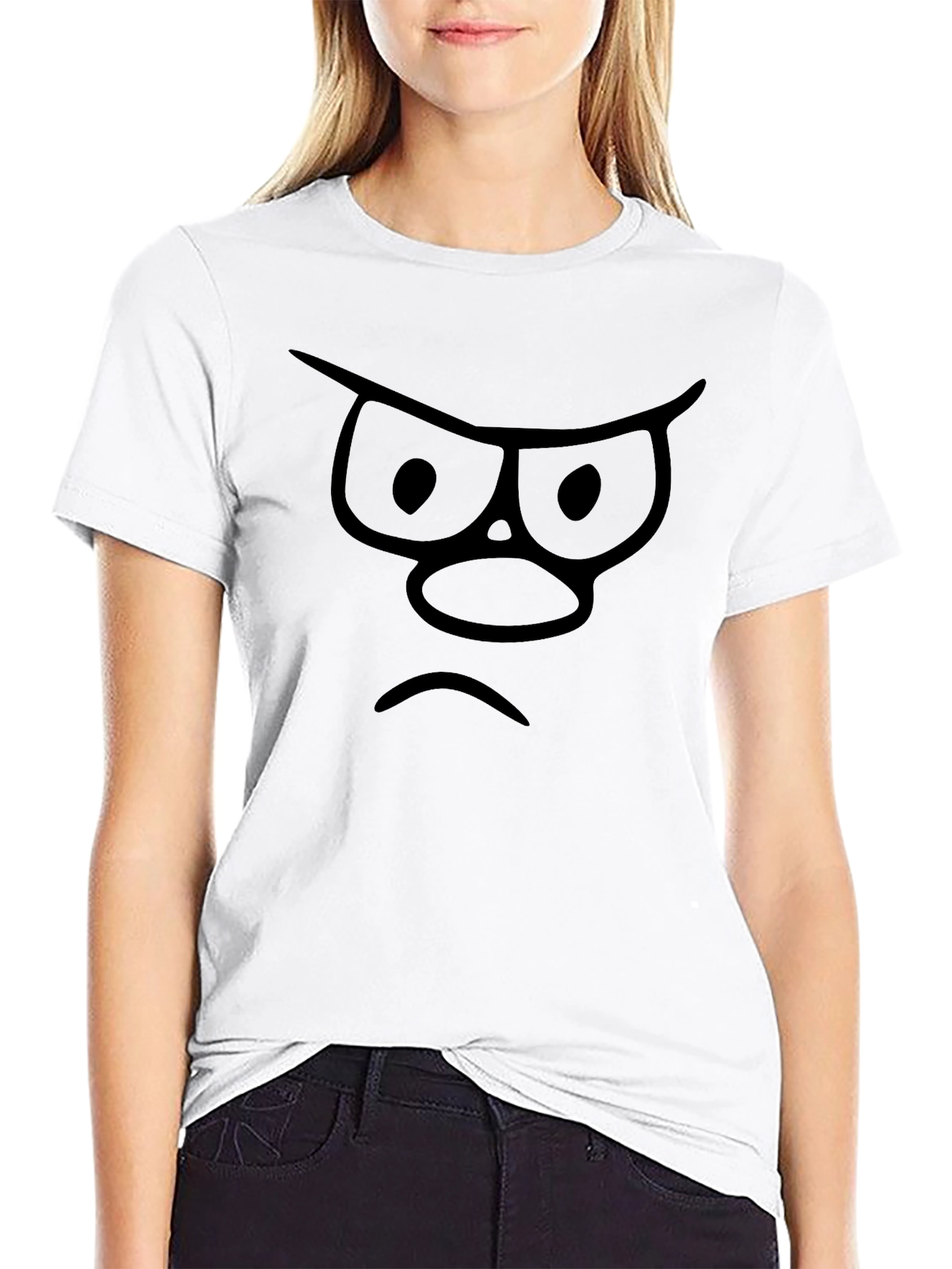 Grumpy Face Graphic T-Shirt - Black Cotton Tee