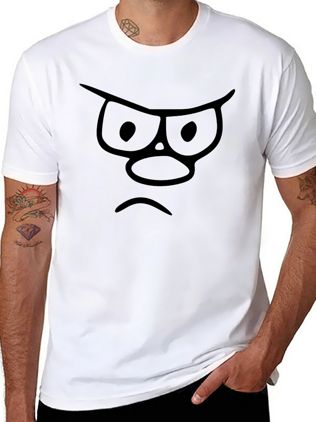 Grumpy Face Graphic T-Shirt - Black Cotton Tee