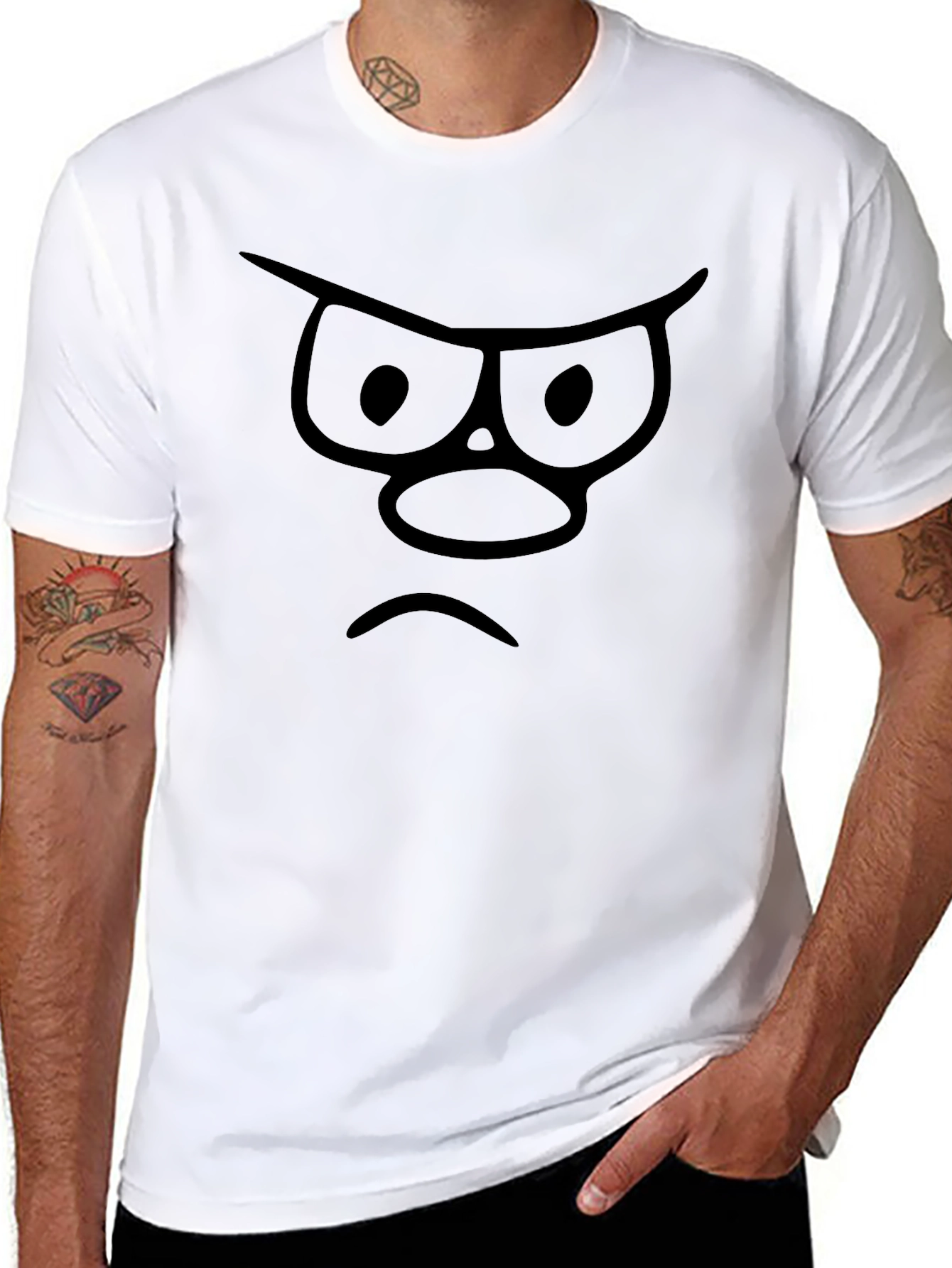 Grumpy Face Graphic T-Shirt - Black Cotton Tee
