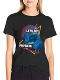 Lets Get Physical Black T-Shirt Retro Dumbbell Design