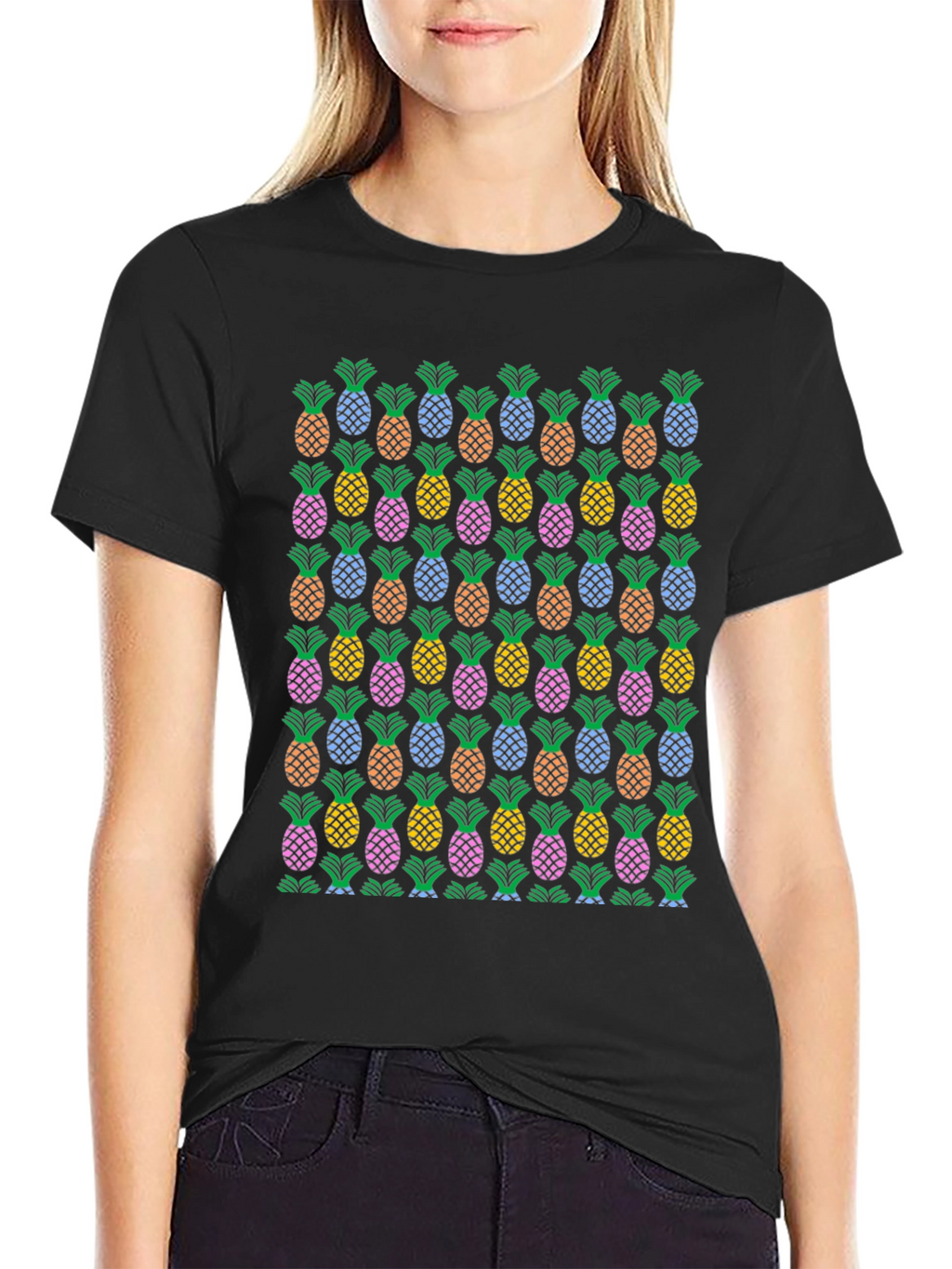 Pineapple Print Crew Neck T-Shirt