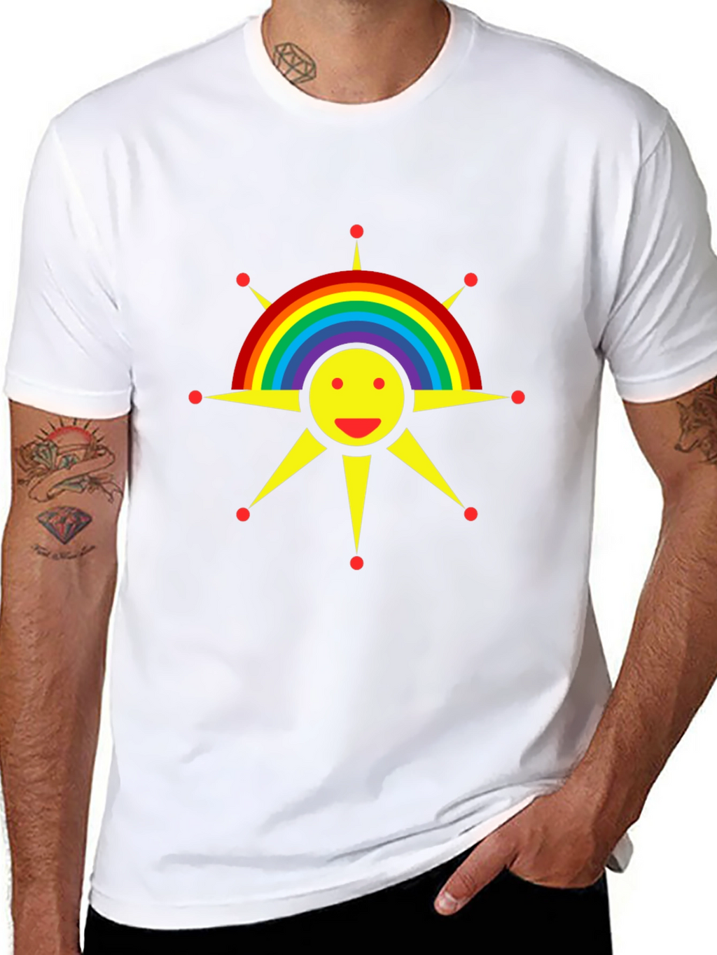 Rainbow Sun Graphic Tee - Black Cotton T-Shirt