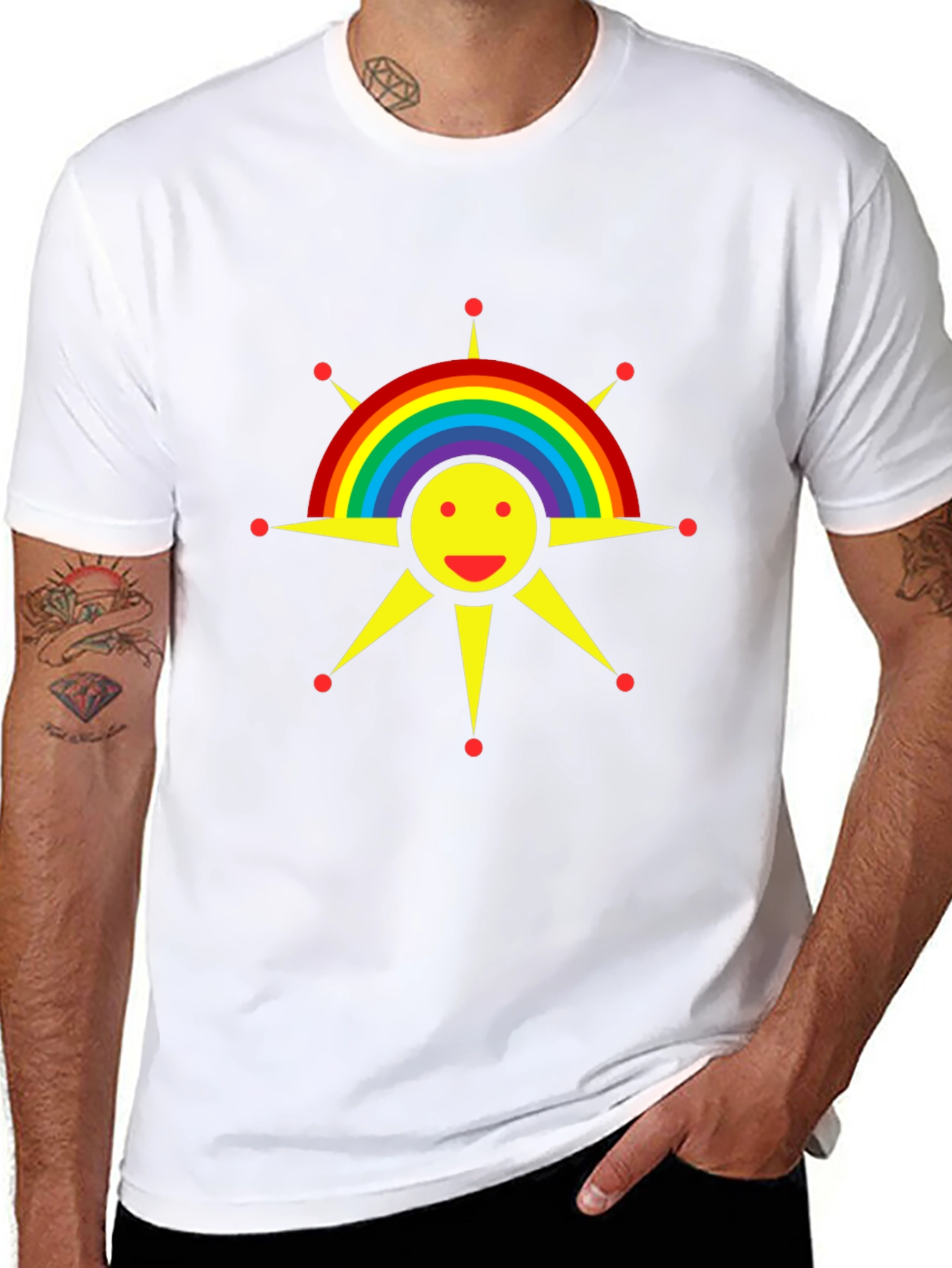 Rainbow Sun Graphic Tee - Black Cotton T-Shirt