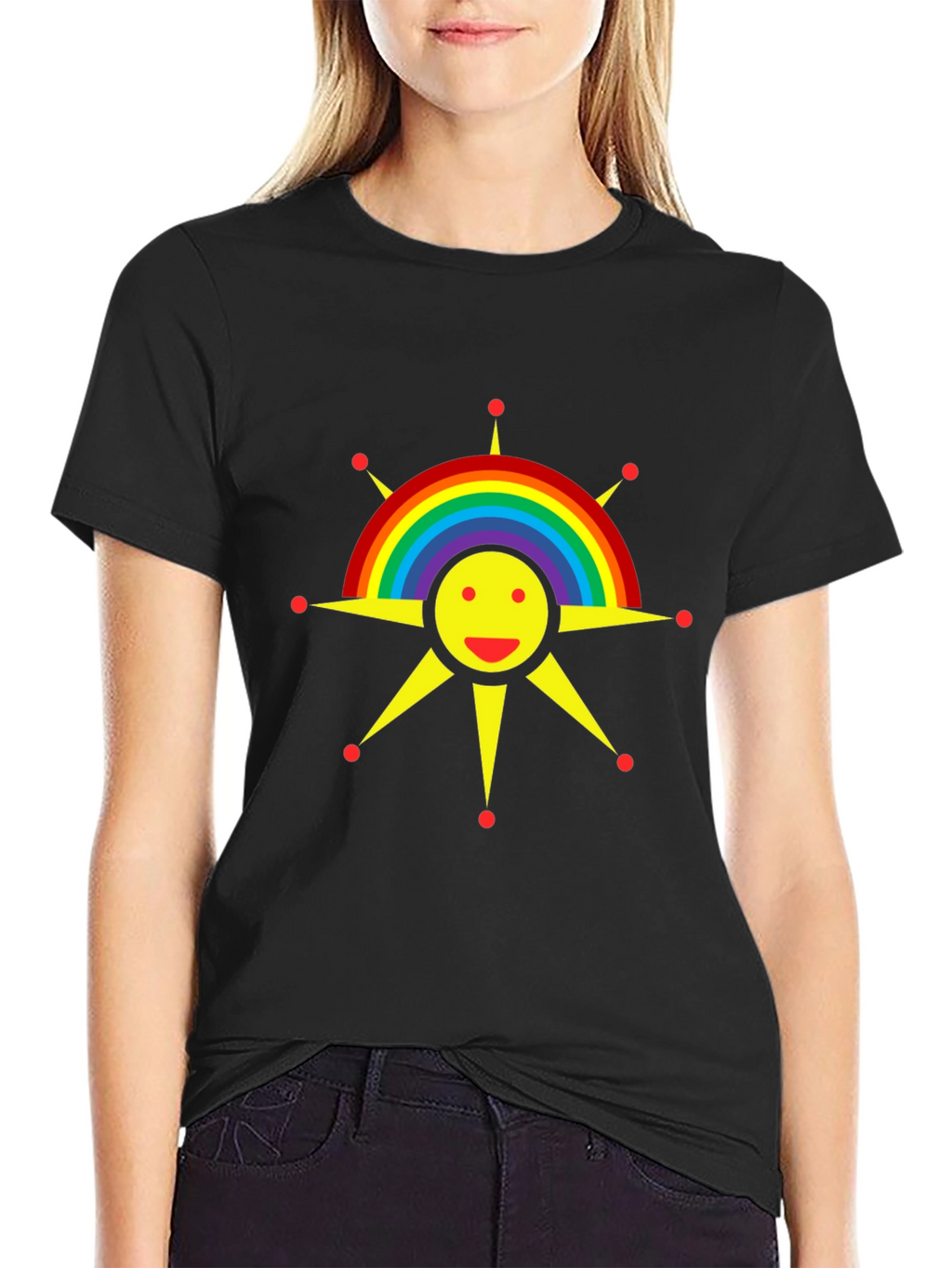 Rainbow Sun Graphic Tee - Black Cotton T-Shirt