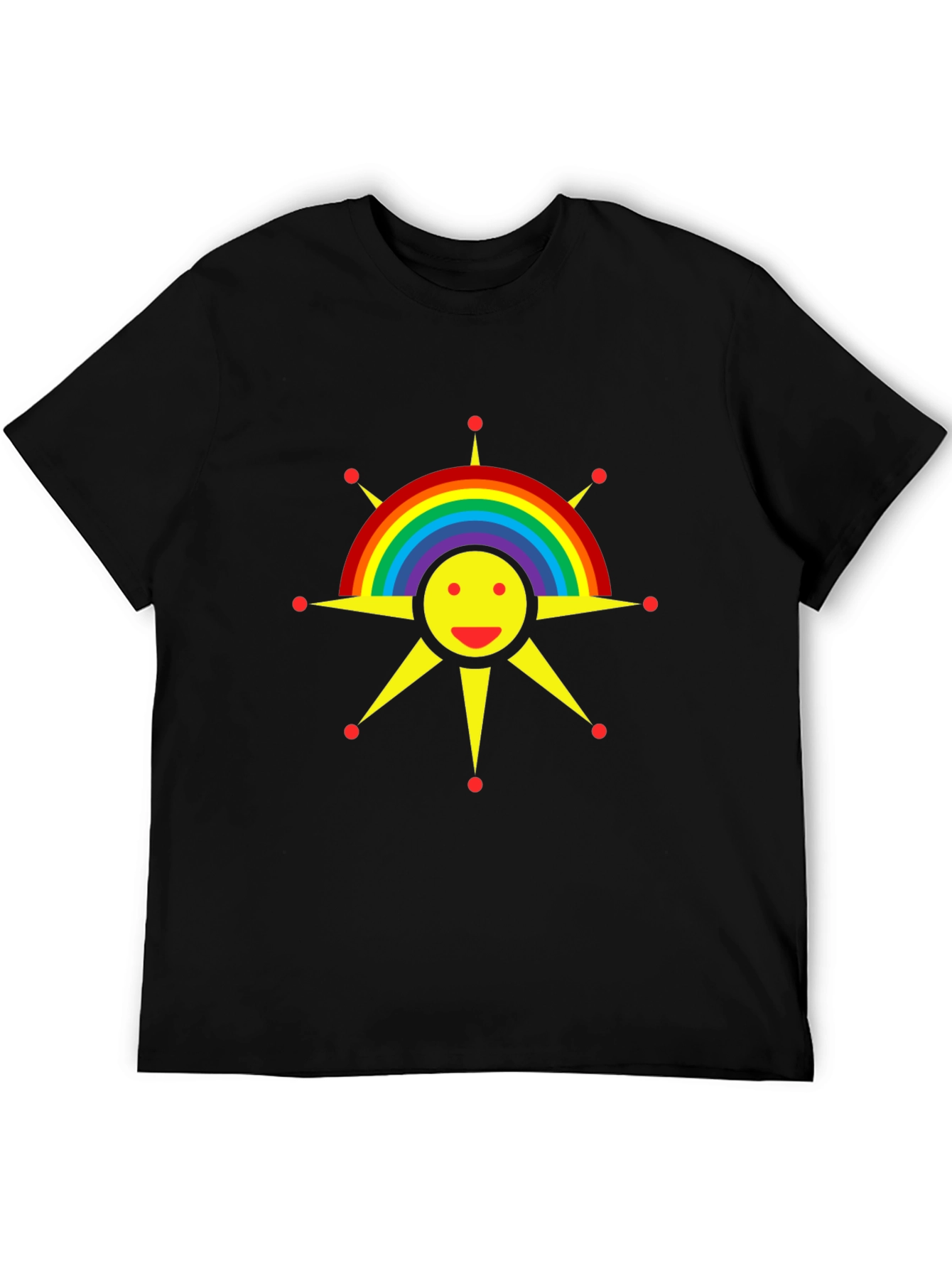 Rainbow Sun Graphic Tee - Black Cotton T-Shirt