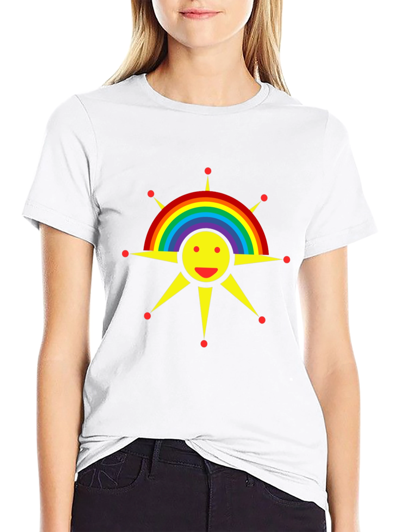 Rainbow Sun Graphic Tee - Black Cotton T-Shirt