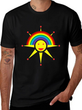 Rainbow Sun Graphic Tee - Black Cotton T-Shirt