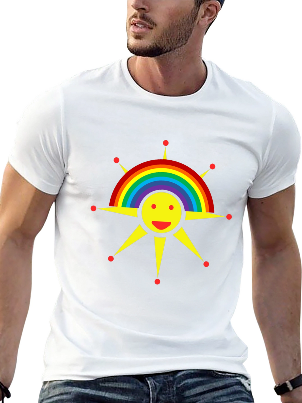 Rainbow Sun Graphic Tee - Black Cotton T-Shirt