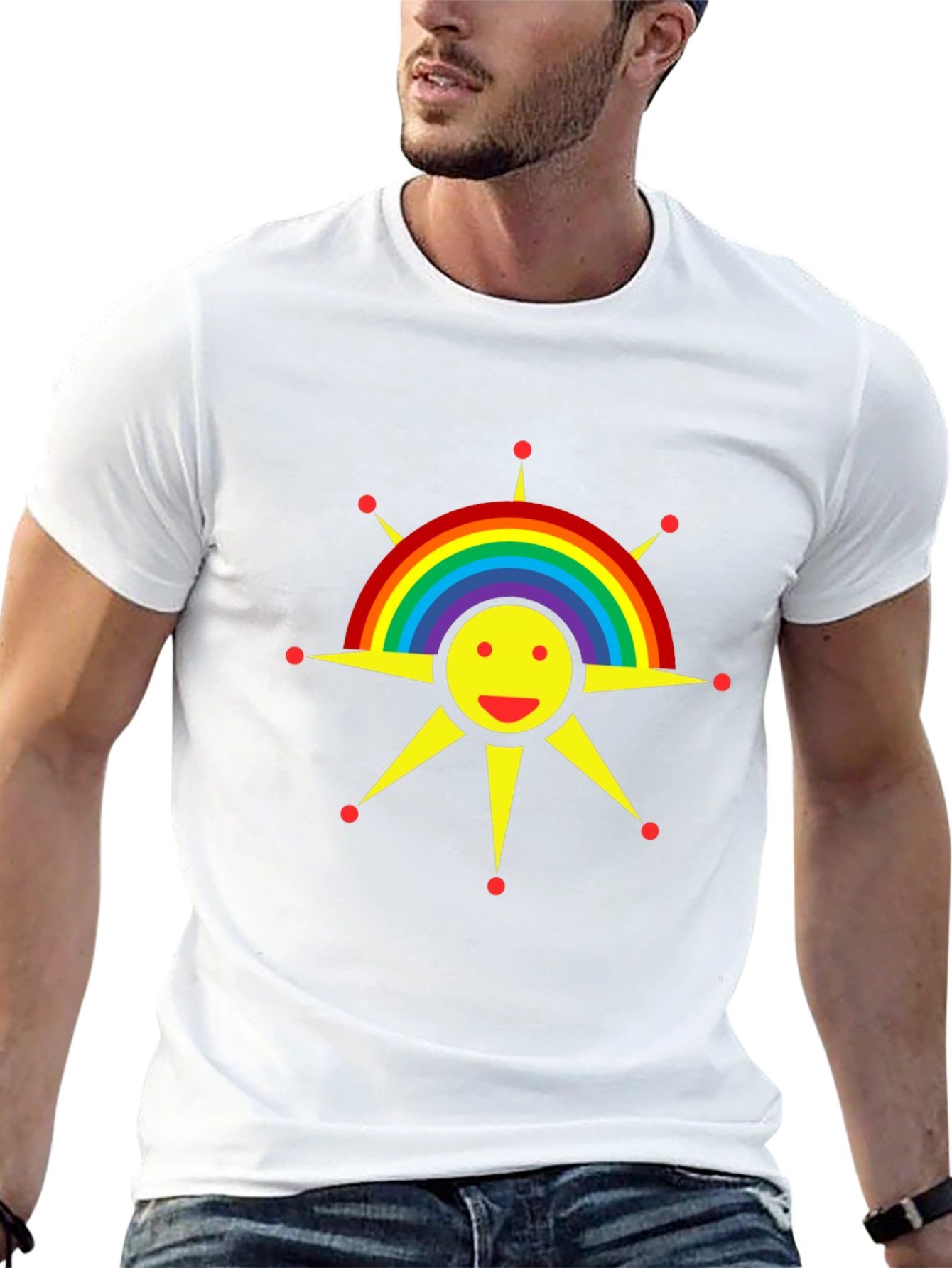 Rainbow Sun Graphic Tee - Black Cotton T-Shirt