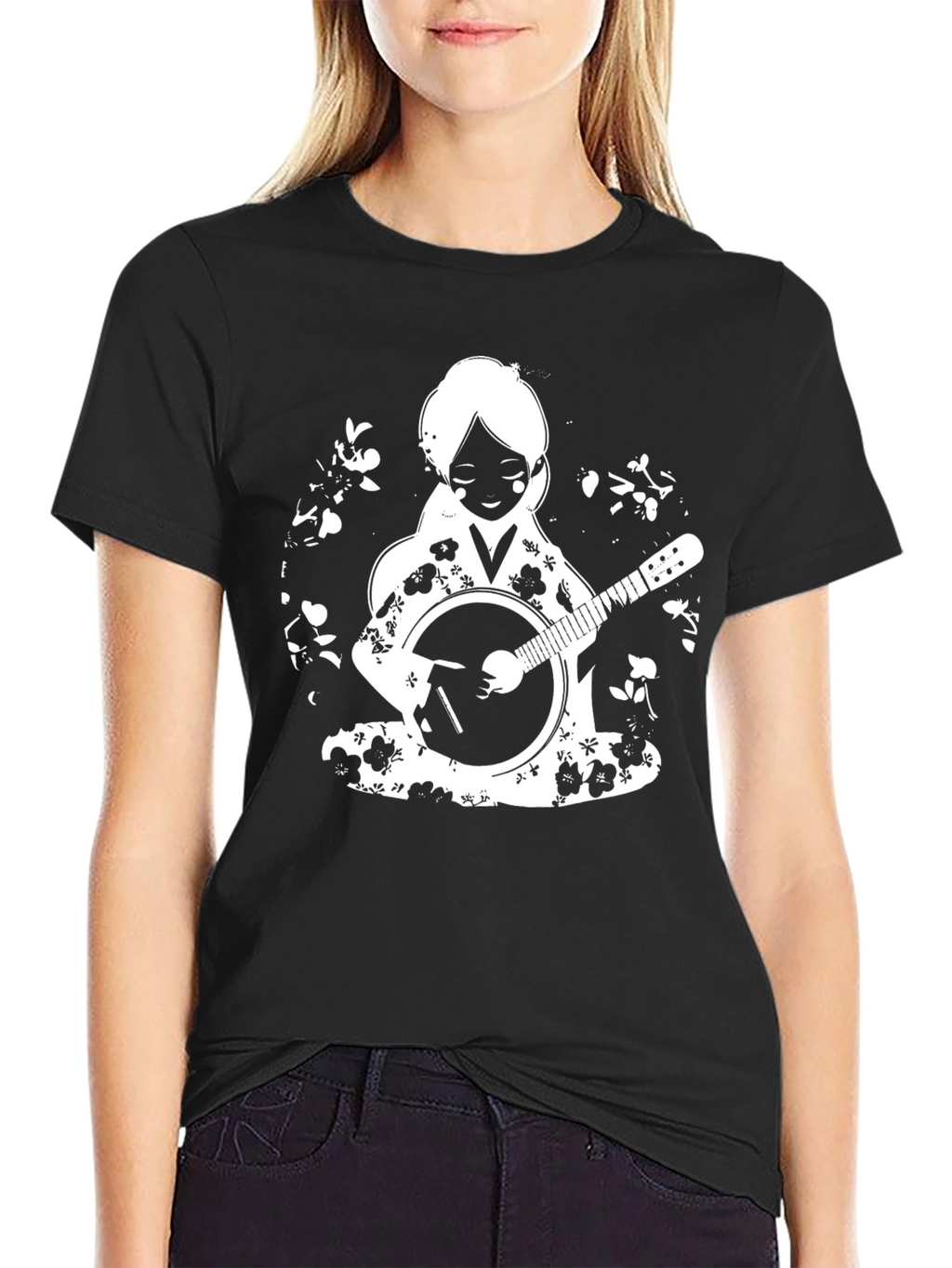 Girl with Banjo Black T-Shirt