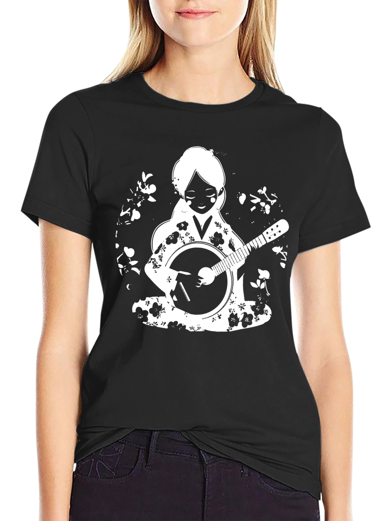 Girl with Banjo Black T-Shirt